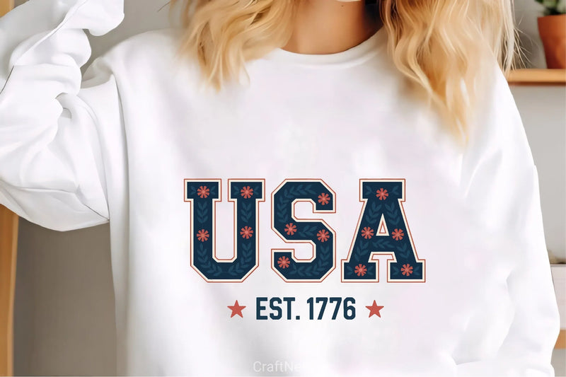 USA Floral Design Patriotic Tee Clipart Bundle - CraftNest - Digital Crafting and Art