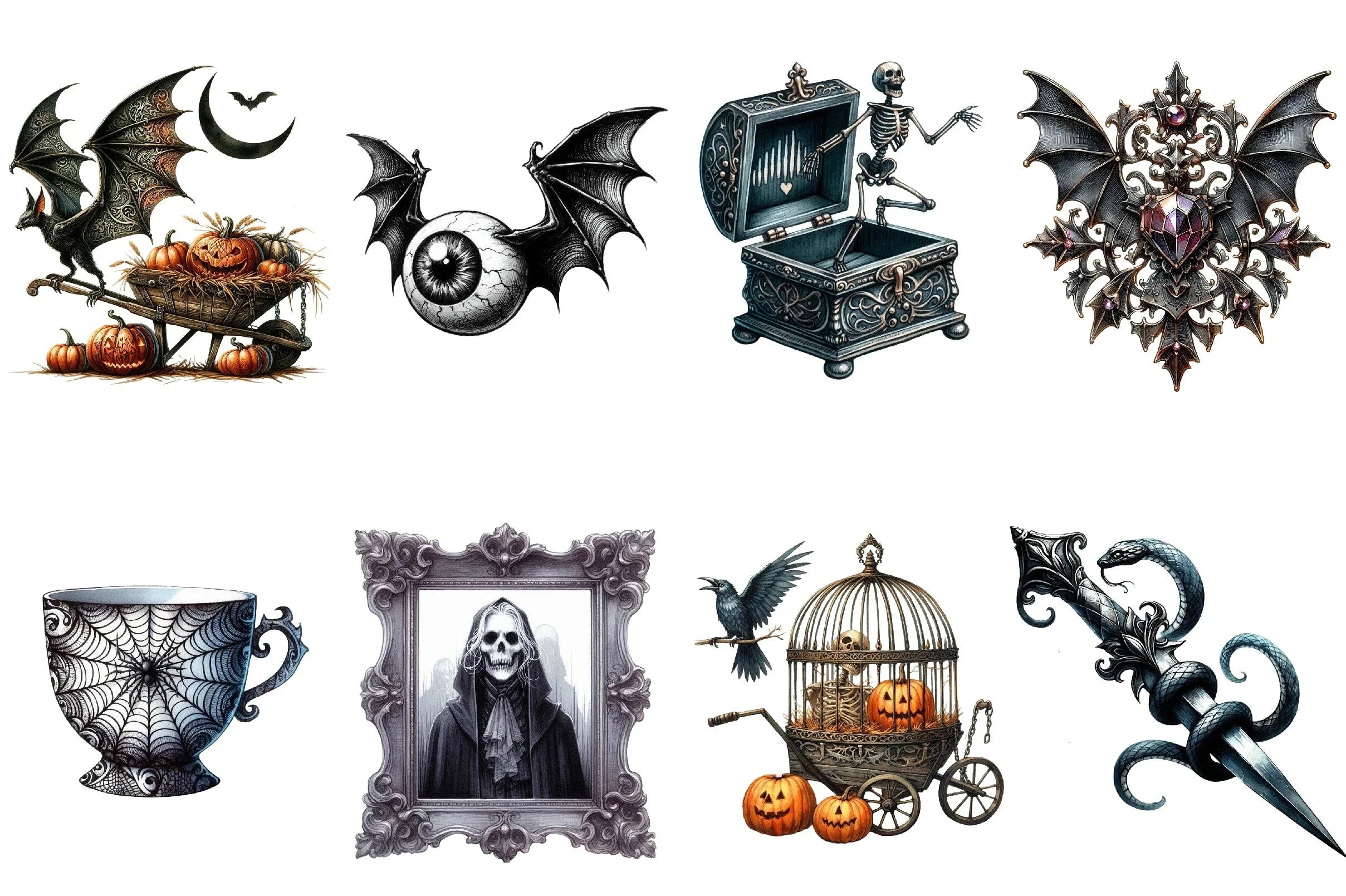 Antique Gothic Halloween Clipart Bundle - CraftNest - Digital Crafting and Art