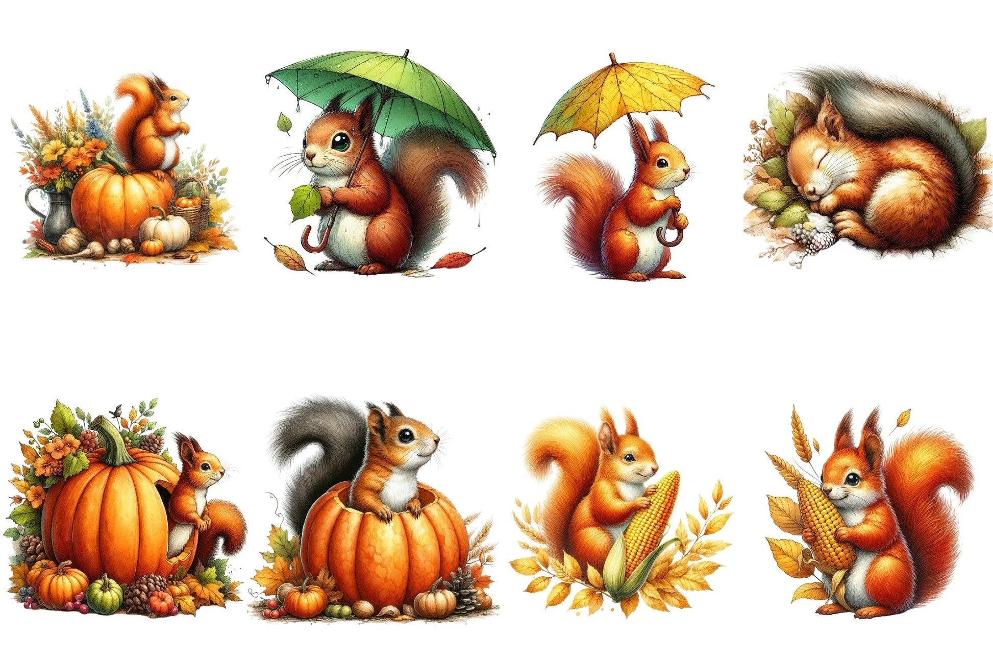 Autumn Squirrels Garden Clipart Bundle - CraftNest - Digital Crafting and Art