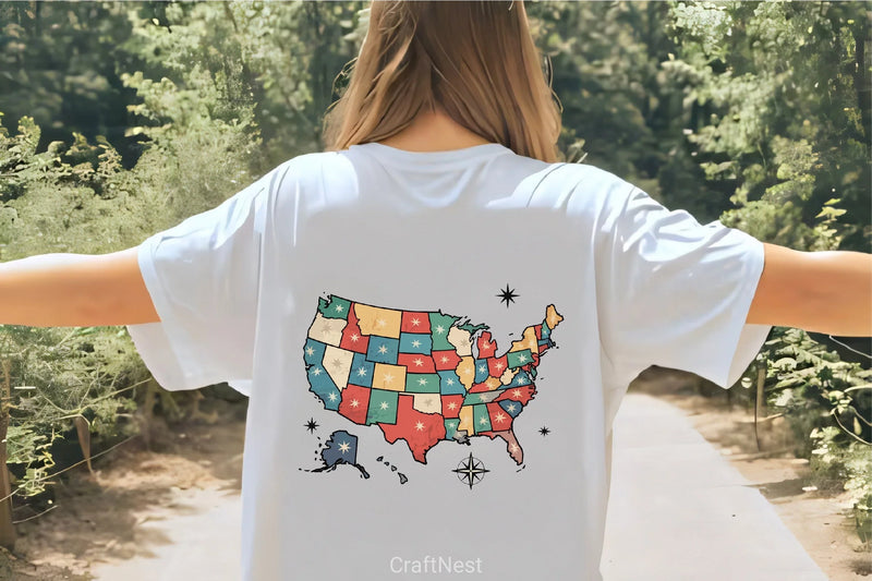Retro USA Map Colorful States Clipart Bundle - CraftNest - Digital Crafting and Art