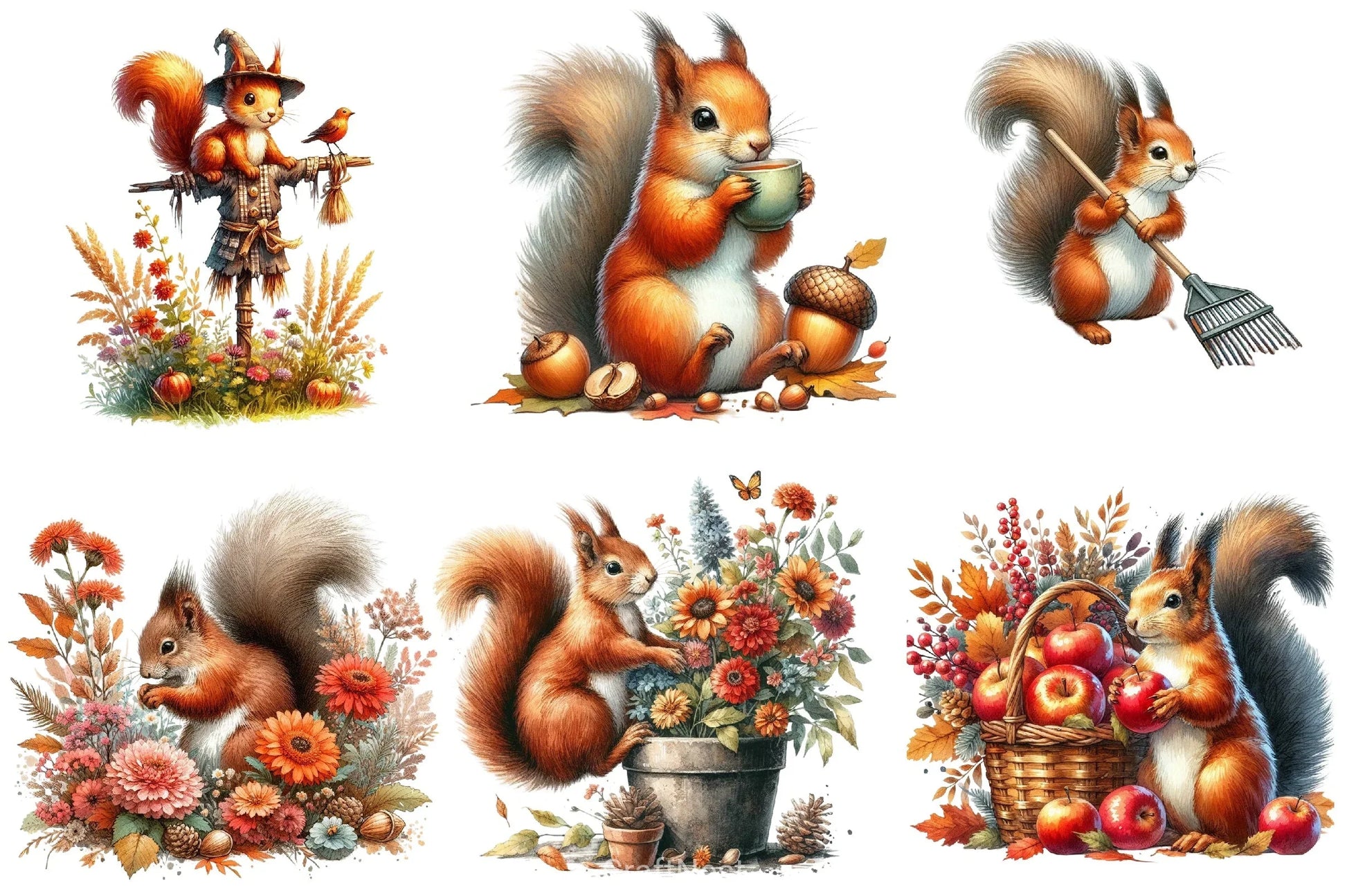 Autumn Squirrels Garden Clipart Bundle - CraftNest - Digital Crafting and Art
