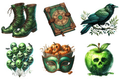 Antique Green Halloween Clipart Set - CraftNest - Digital Crafting and Art