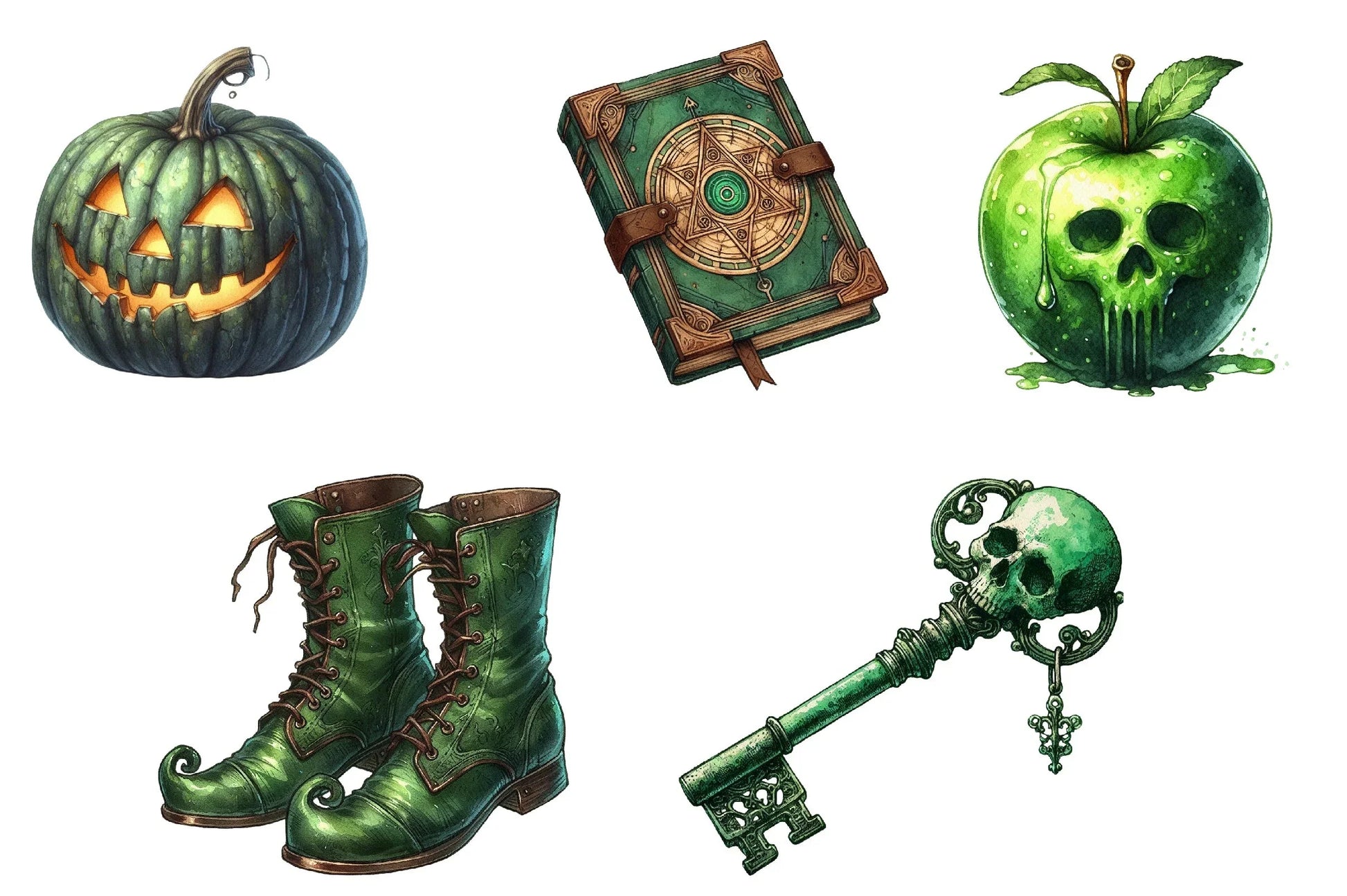 Antique Green Halloween Clipart Set - CraftNest - Digital Crafting and Art