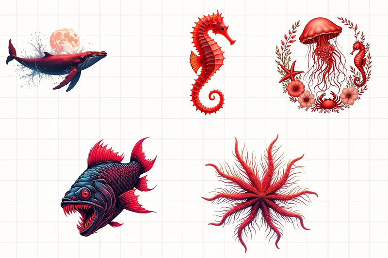 Red Ocean Animals Clipart Bundle - CraftNest - Digital Crafting and Art