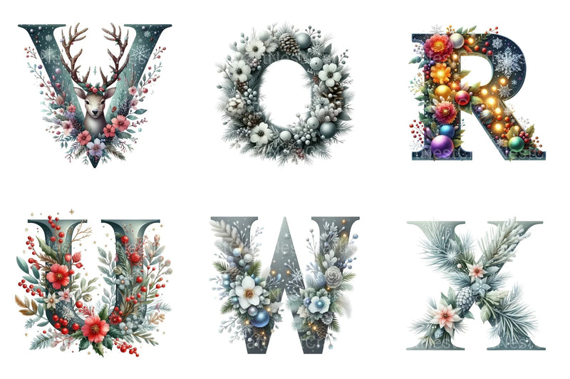 Christmas Alphabet Numbers Reindeer Santa Snowman Clipart Bundle - CraftNest - Digital Crafting and Art