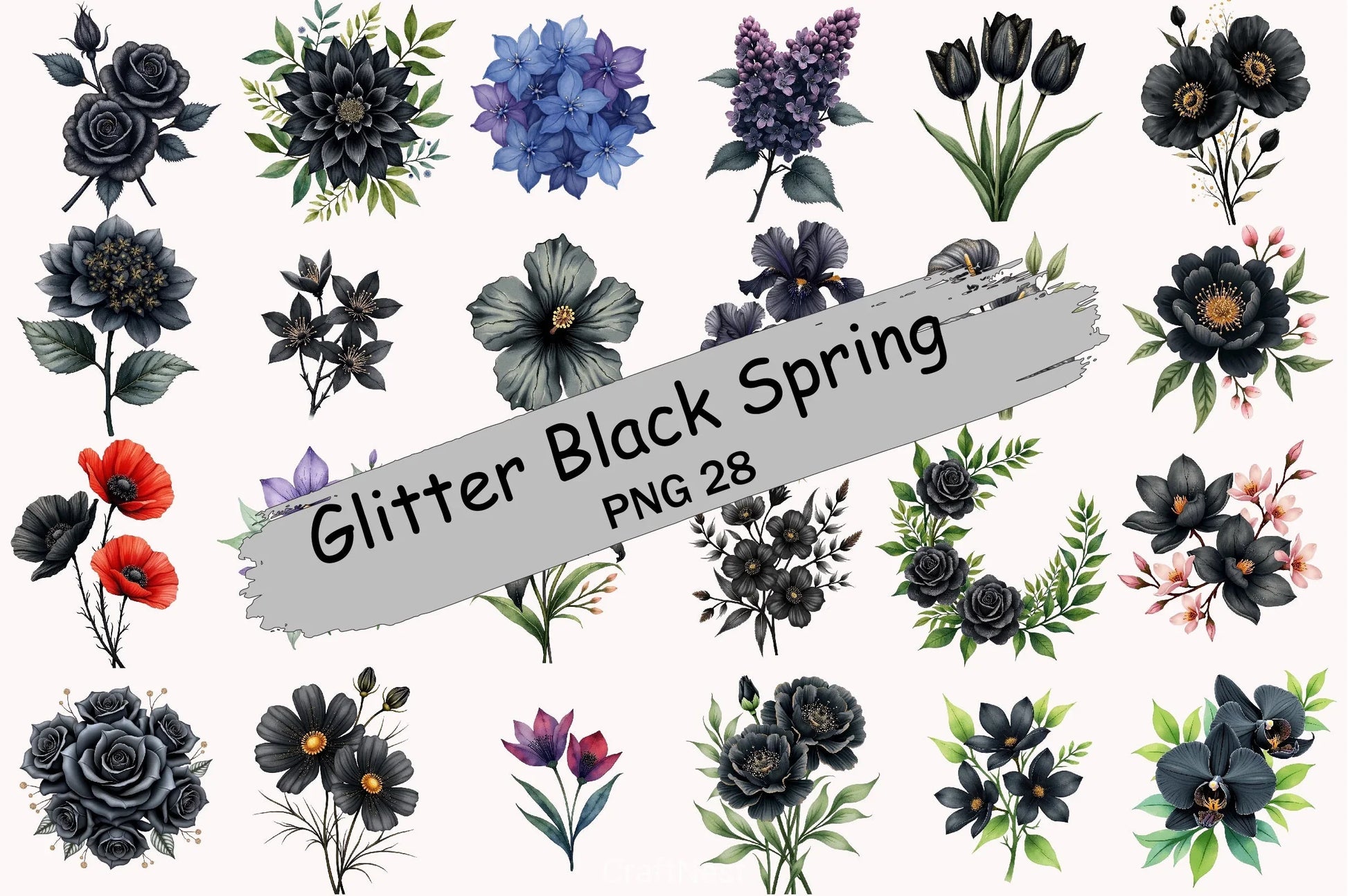 Glitter Luxury Black Spring Clipart Bundle 6 - CraftNest - Digital Crafting and Art