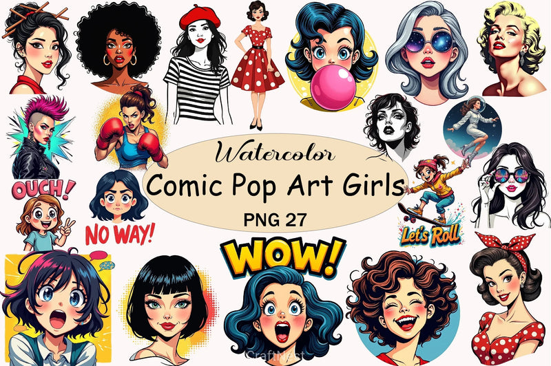 Comic Pop Art Girls Clipart Bundle - CraftNest - Digital Crafting and Art