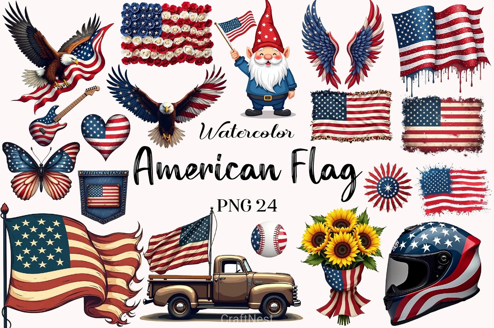 American Flag Clipart Bundle - CraftNest - Digital Crafting and Art
