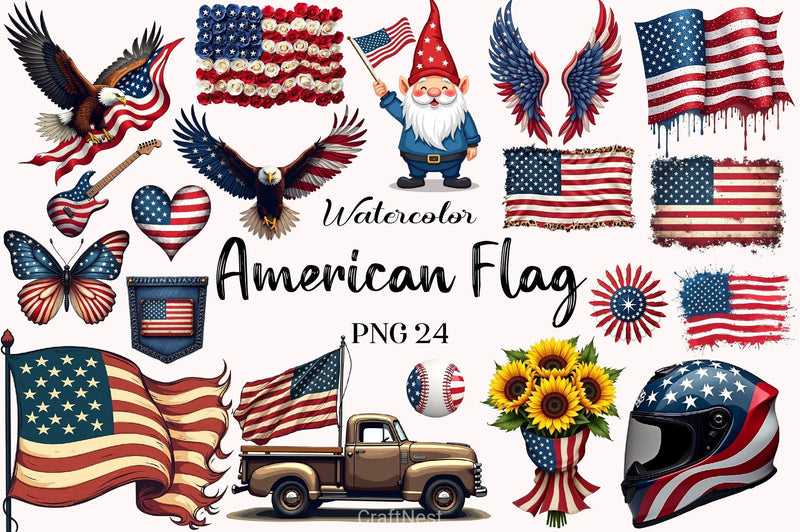 American Flag Clipart Bundle - CraftNest - Digital Crafting and Art