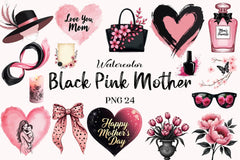 Black & Pink Mother's Day Clipart Bundle - CraftNest - Digital Crafting and Art