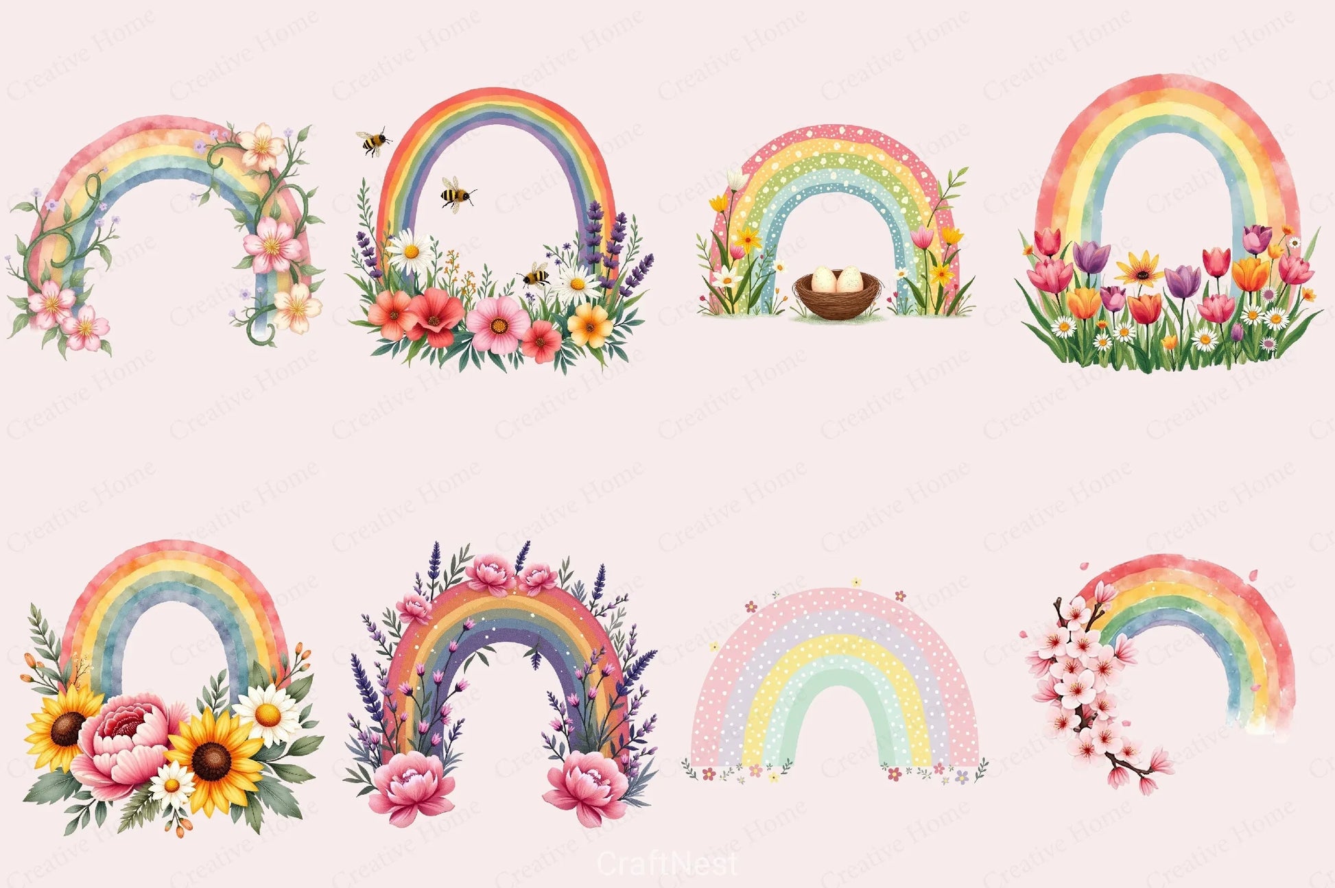 Floral Spring Rainbow Clipart Bundle - CraftNest - Digital Crafting and Art