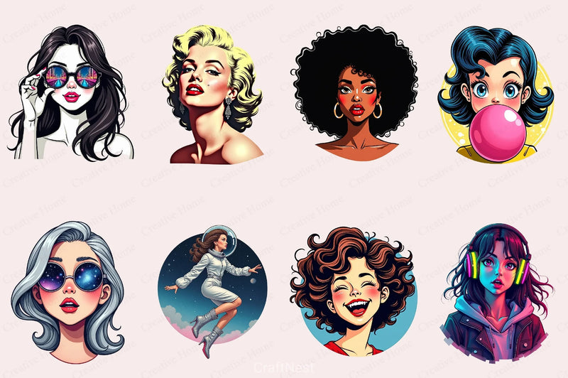 Comic Pop Art Girls Clipart Bundle - CraftNest - Digital Crafting and Art