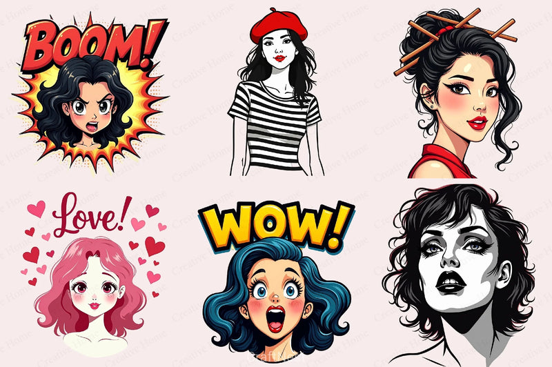 Comic Pop Art Girls Clipart Bundle - CraftNest - Digital Crafting and Art