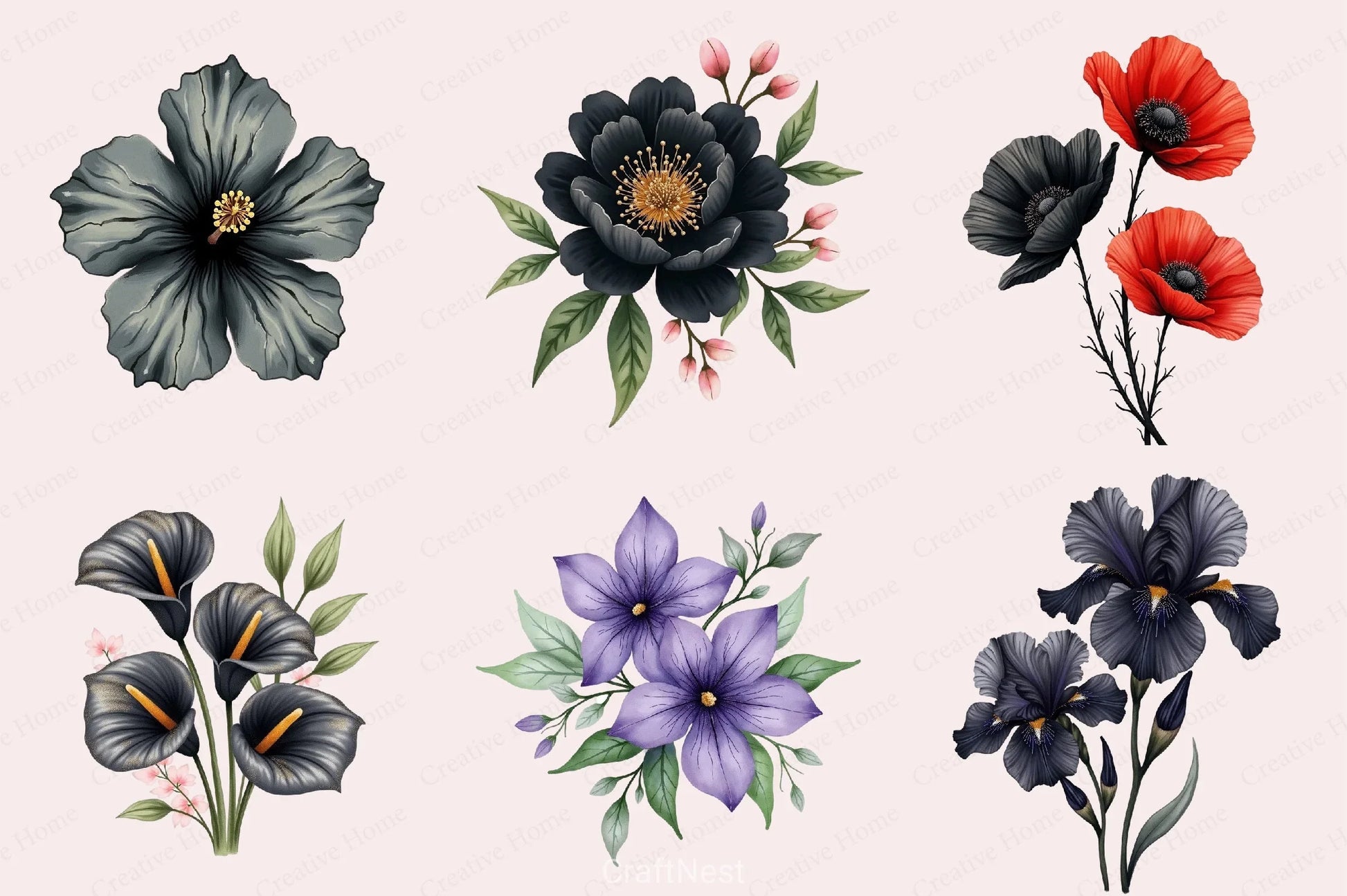 Glitter Luxury Black Spring Clipart Bundle 6 - CraftNest - Digital Crafting and Art