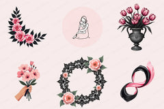 Black & Pink Mother's Day Clipart Bundle - CraftNest - Digital Crafting and Art