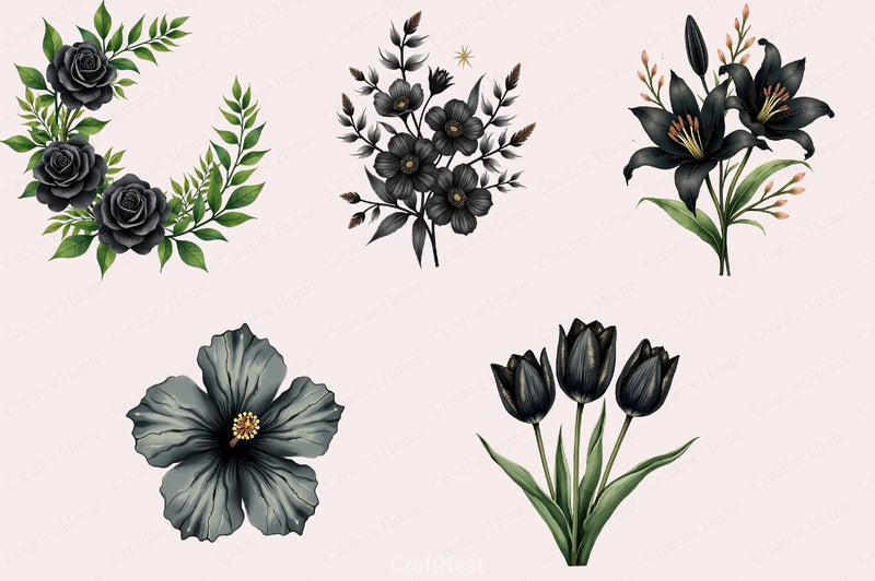 Glitter Luxury Black Spring Clipart Bundle 6 - CraftNest - Digital Crafting and Art