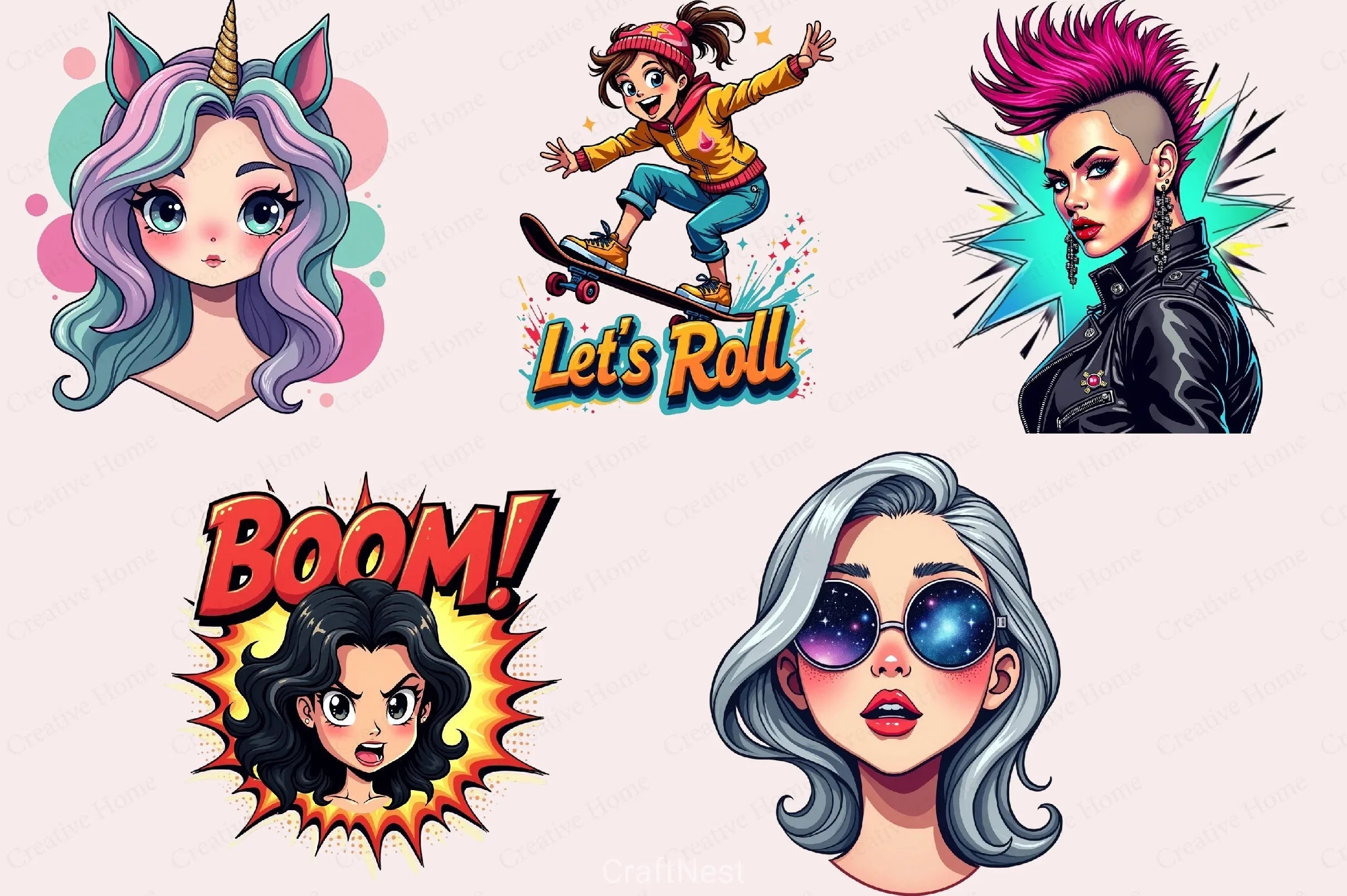 Comic Pop Art Girls Clipart Bundle - CraftNest - Digital Crafting and Art