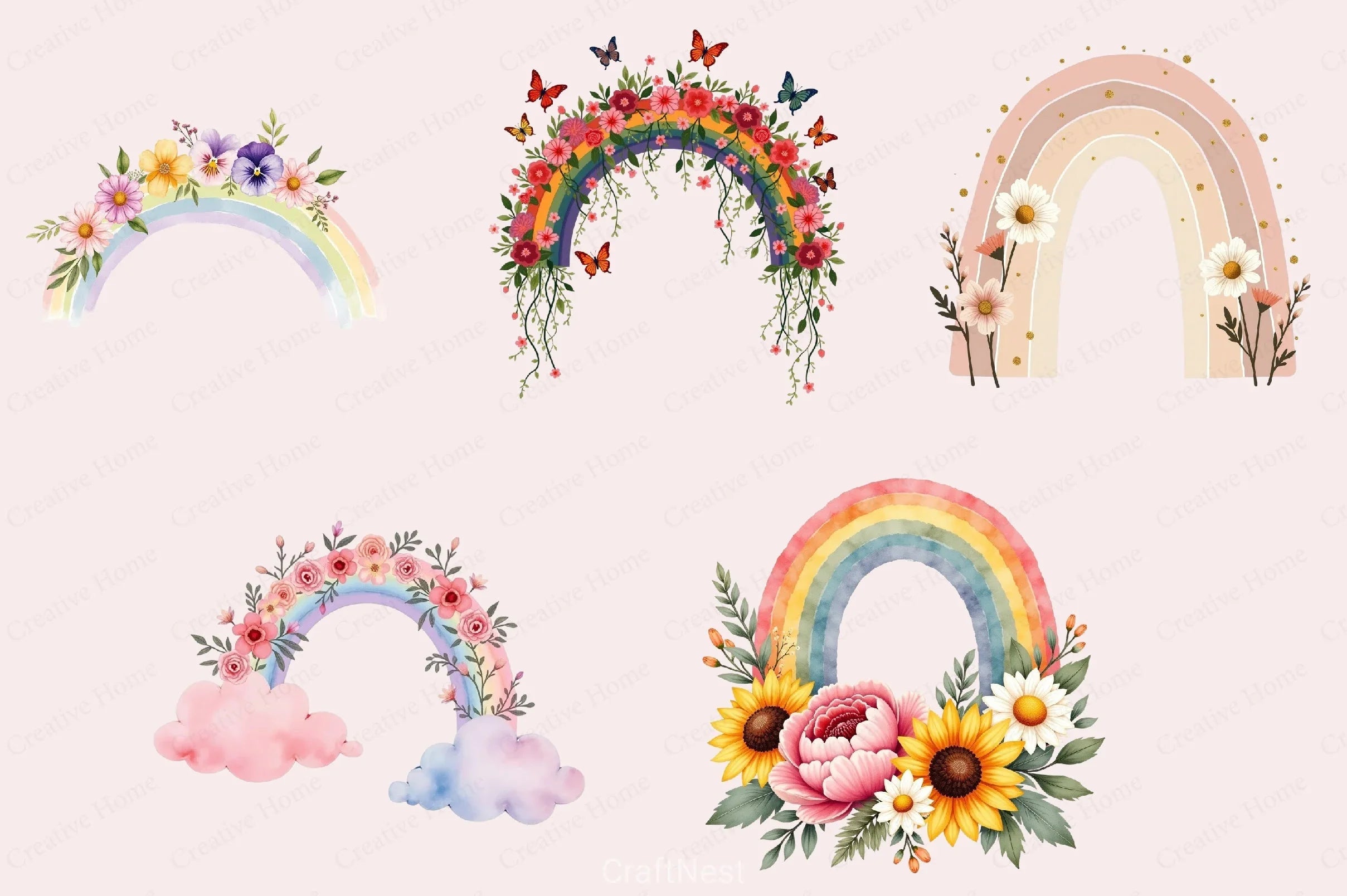 Floral Spring Rainbow Clipart Bundle - CraftNest - Digital Crafting and Art