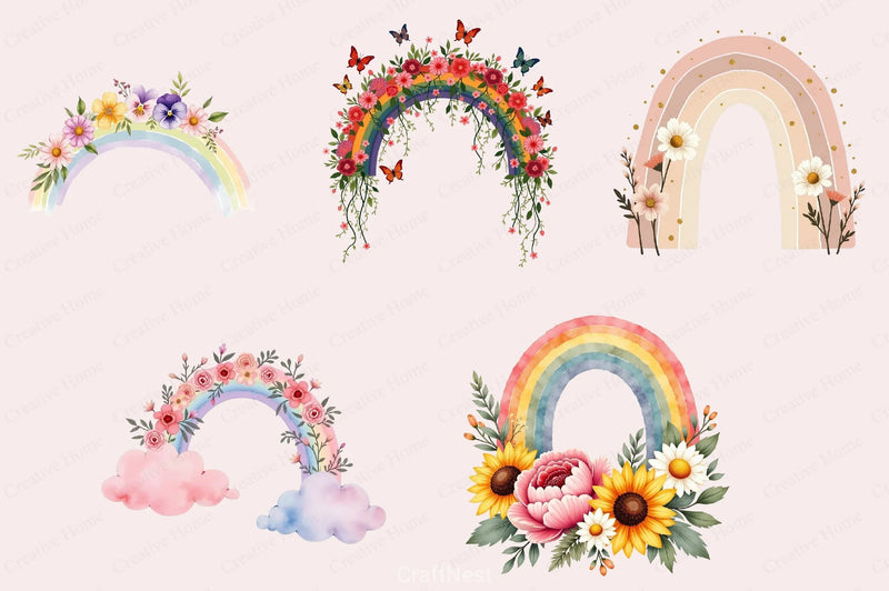 Floral Spring Rainbow Clipart Bundle - CraftNest - Digital Crafting and Art