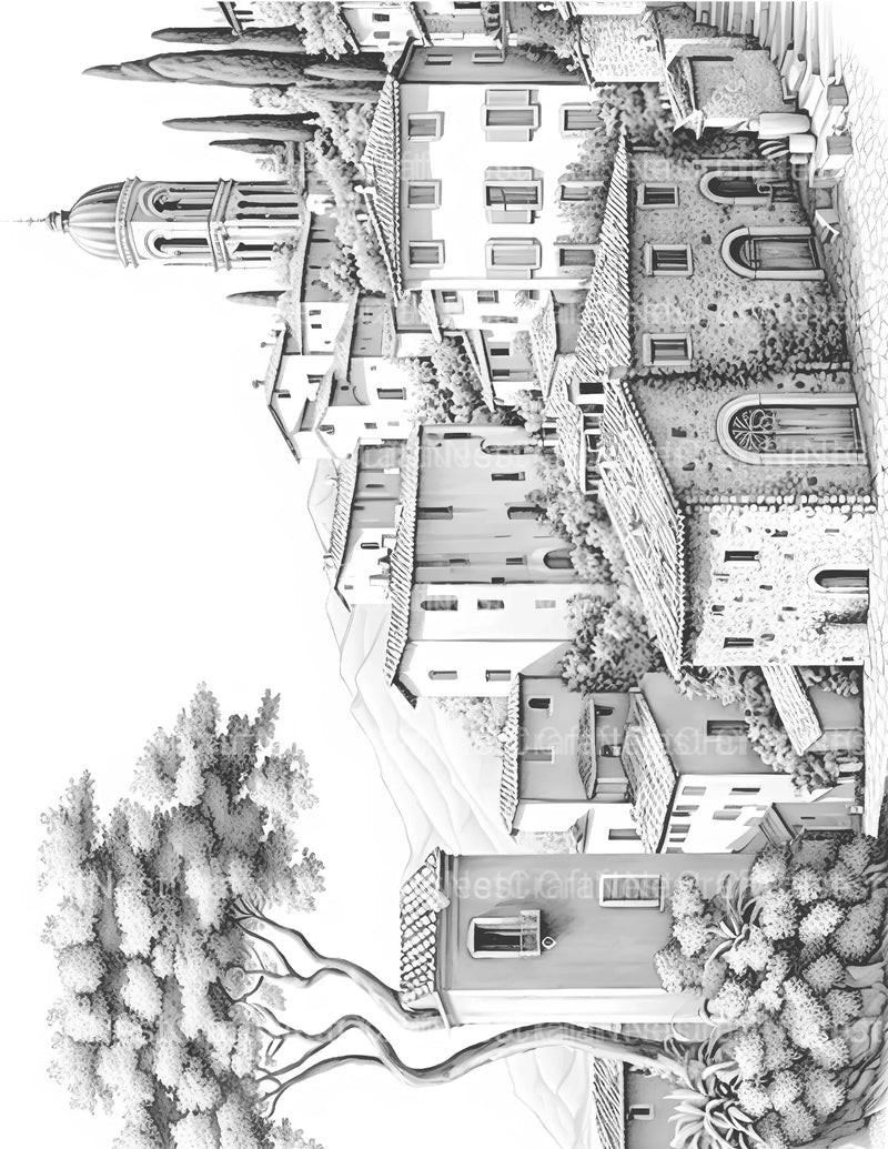 Italian Village Landscapes Coloring Book - CraftNest - Digital Crafting and Art