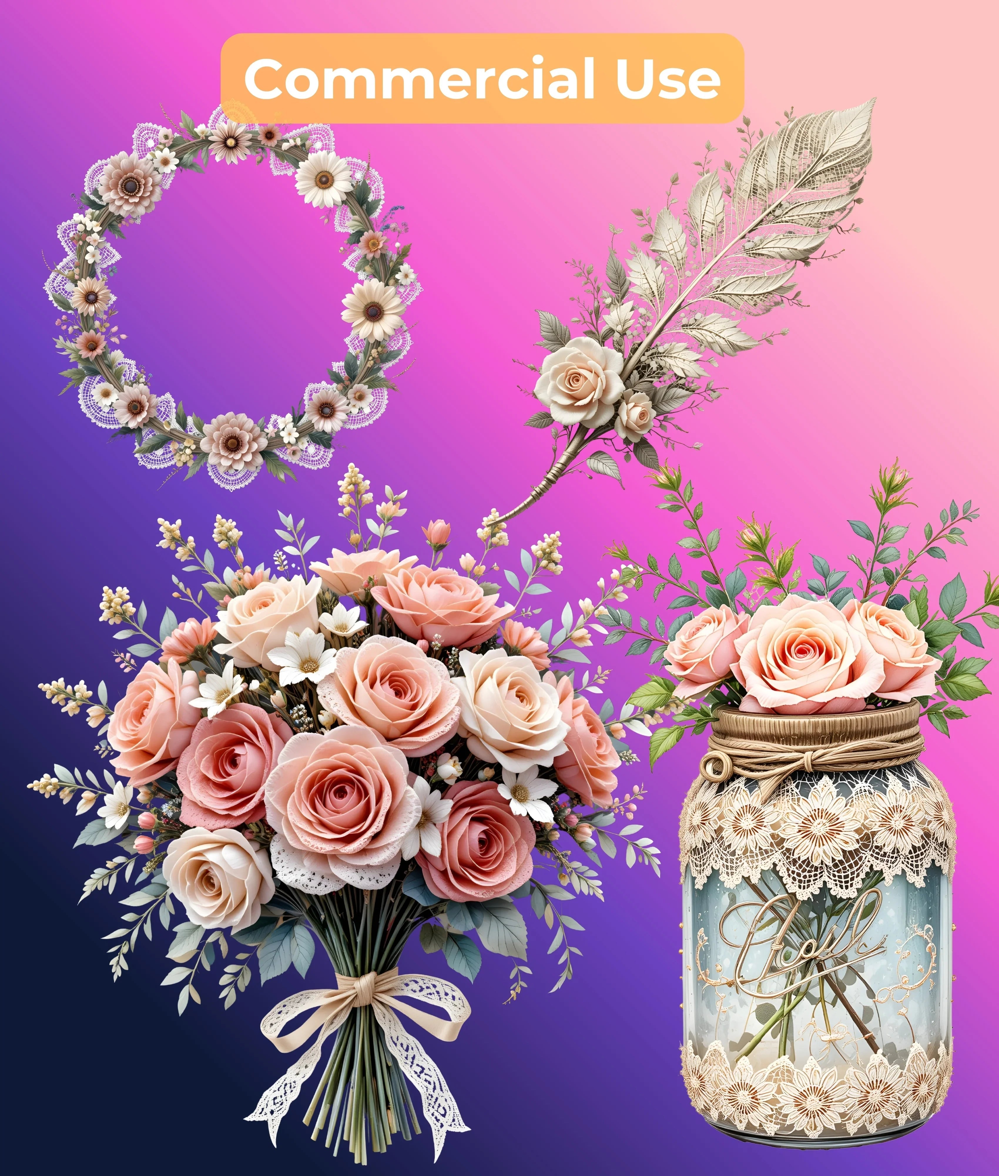 Premium Boho Lace Floral Clipart Bundle - CraftNest - Digital Crafting and Art