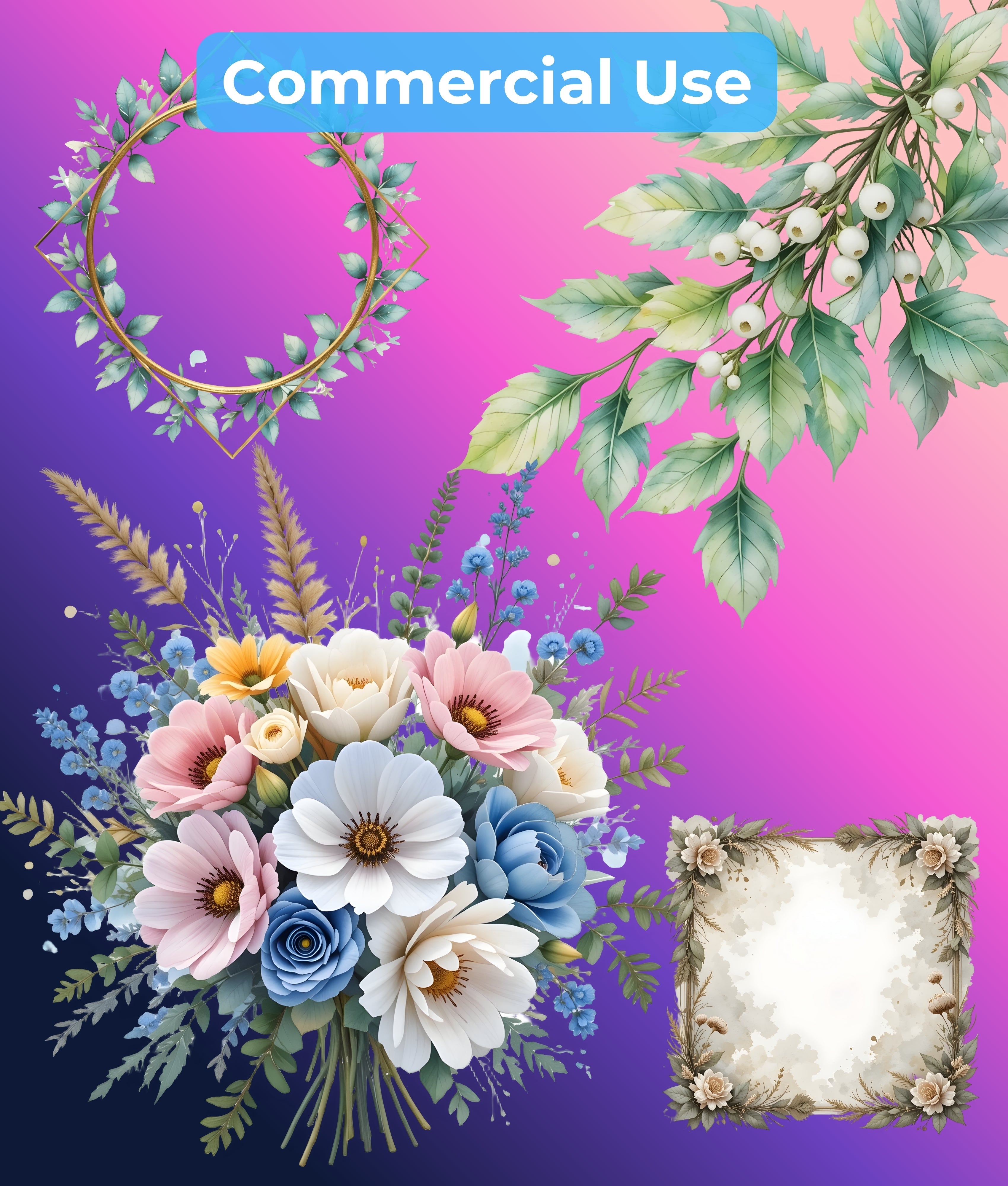 Winter Botanical Elements Clipart Bundle