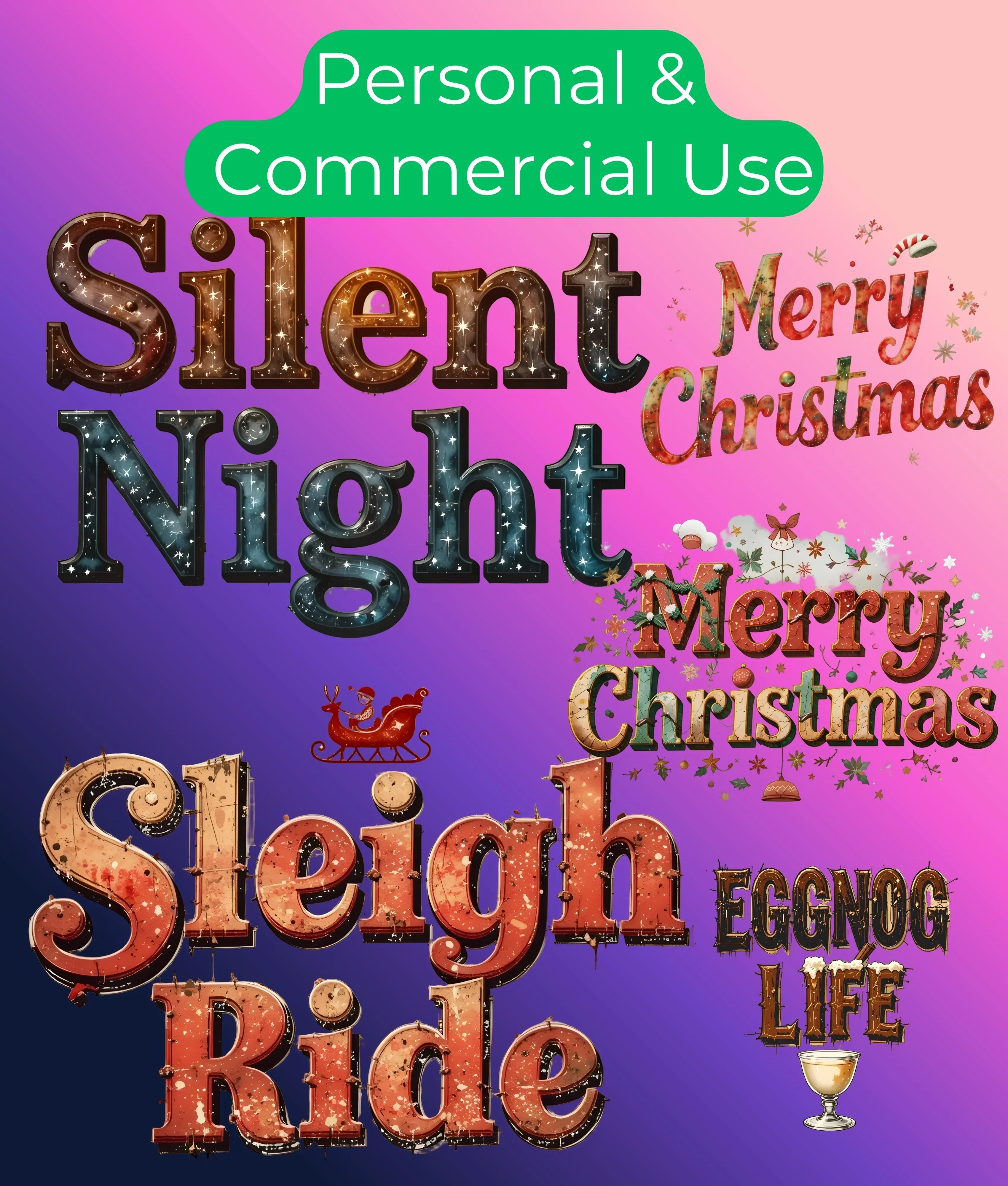 Vintage Christmas Texts Clipart Bundle - CraftNest - Digital Crafting and Art
