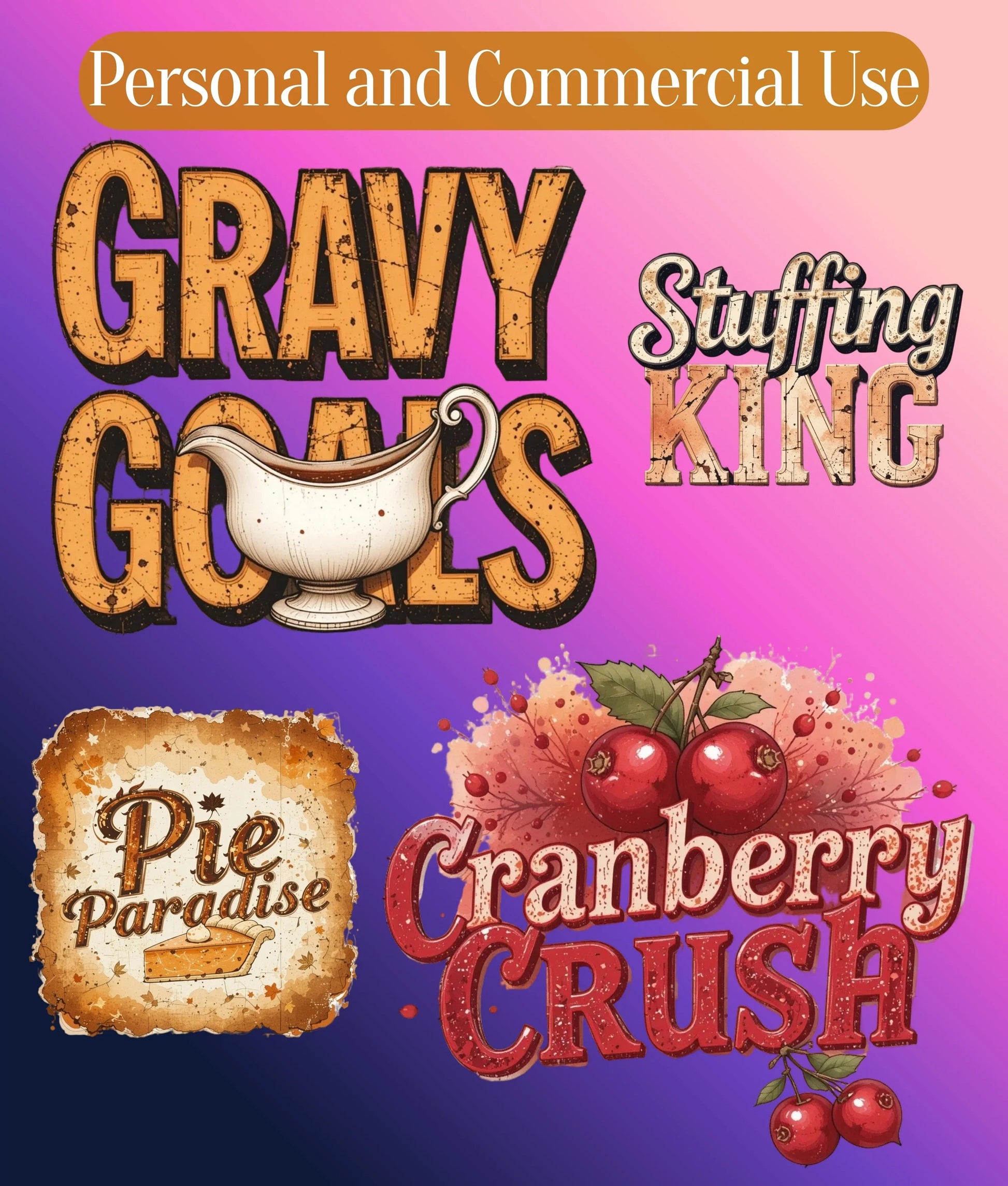 Thanksgiving Retro Distressed Text Clipart Bundle - CraftNest - Digital Crafting and Art