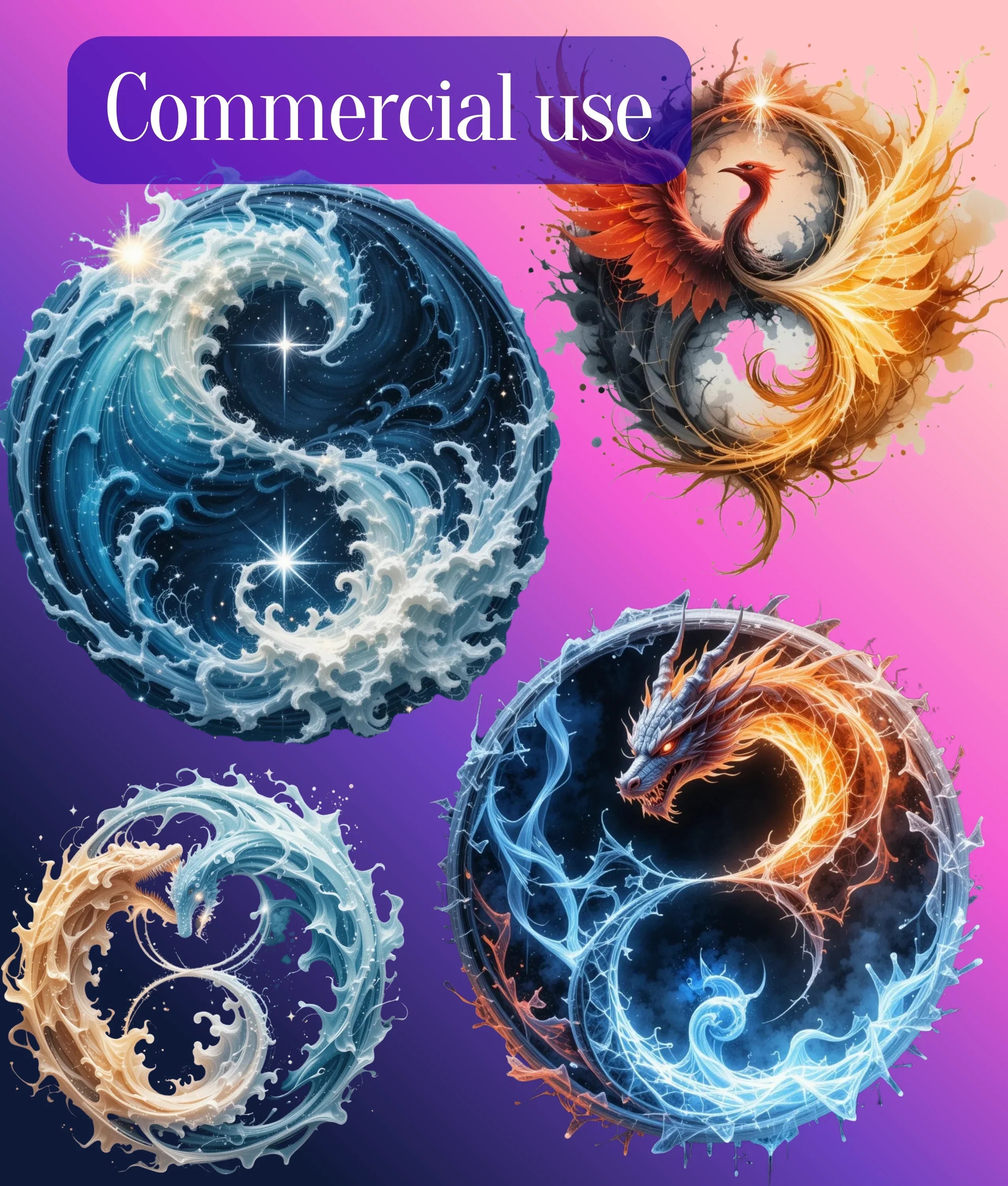 Fantasy Yin Yang Clipart Bundle - CraftNest - Digital Crafting and Art