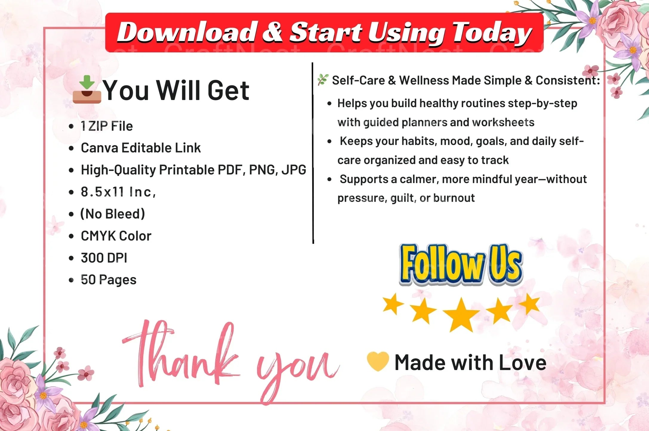 Self Care Wellness Workbook - CraftNest - Digital Crafting and Art