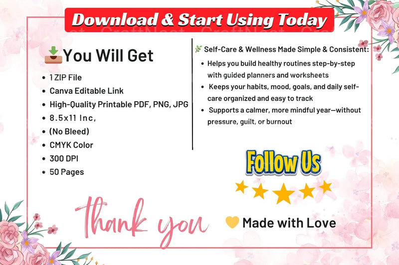 Self Care Wellness Workbook - CraftNest - Digital Crafting and Art