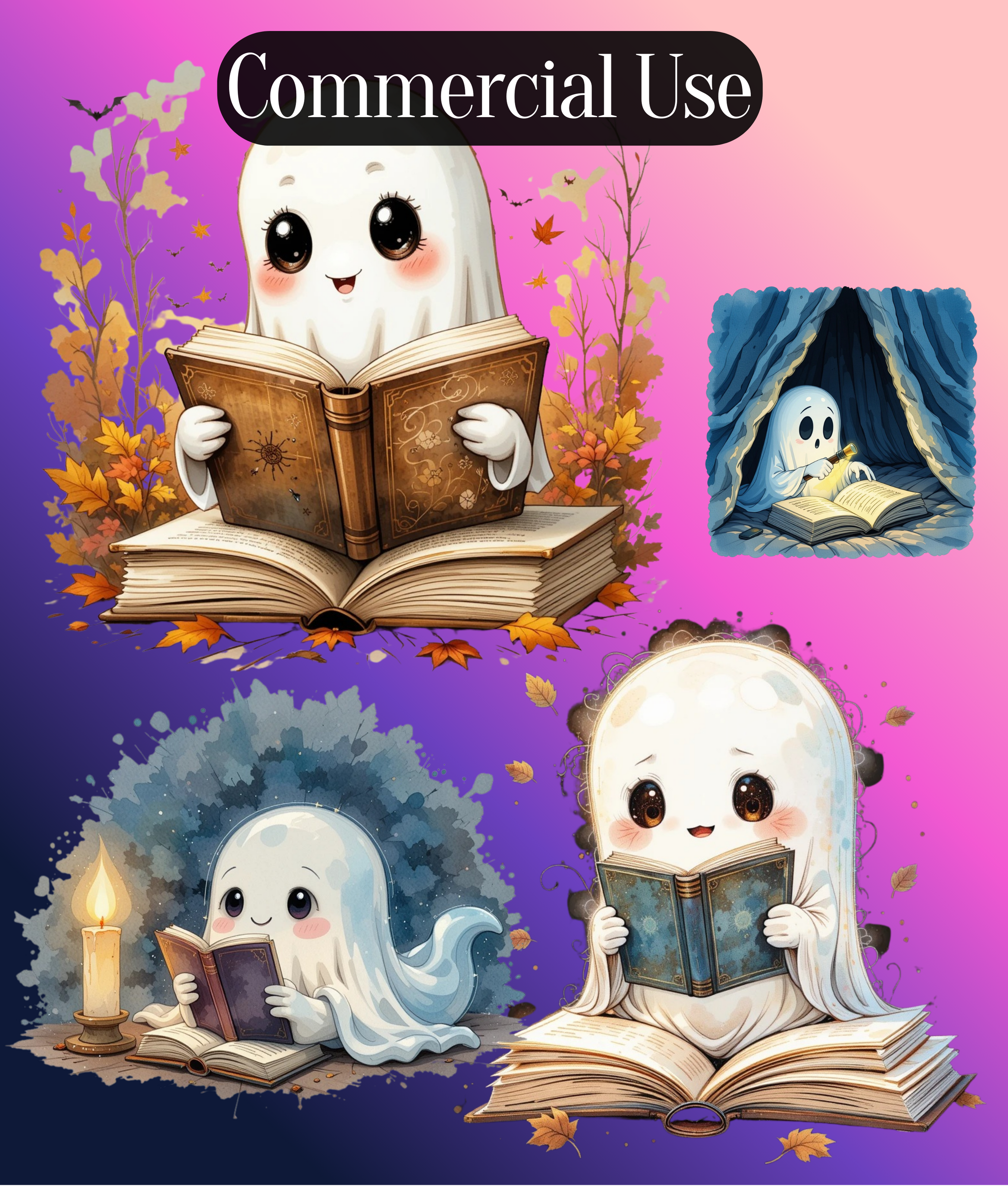 Bookish Ghost Clipart Bundle