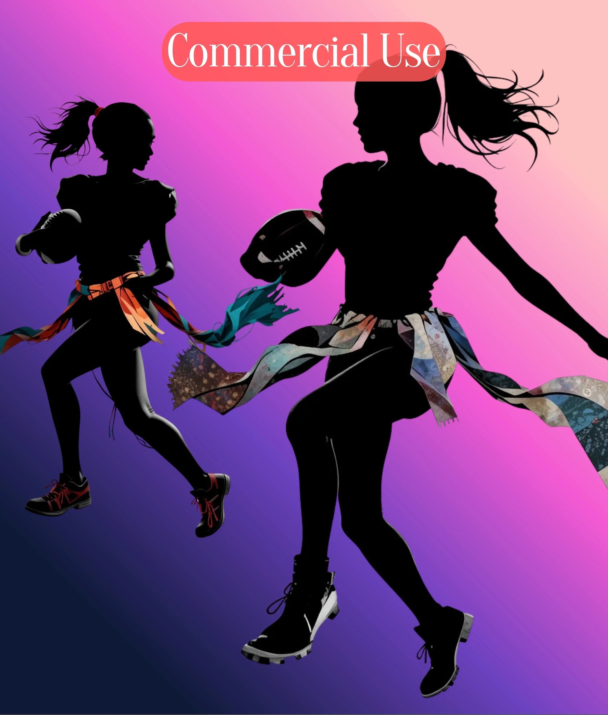Girls Flag Football Silhouette Clipart Bundle - CraftNest - Digital Crafting and Art