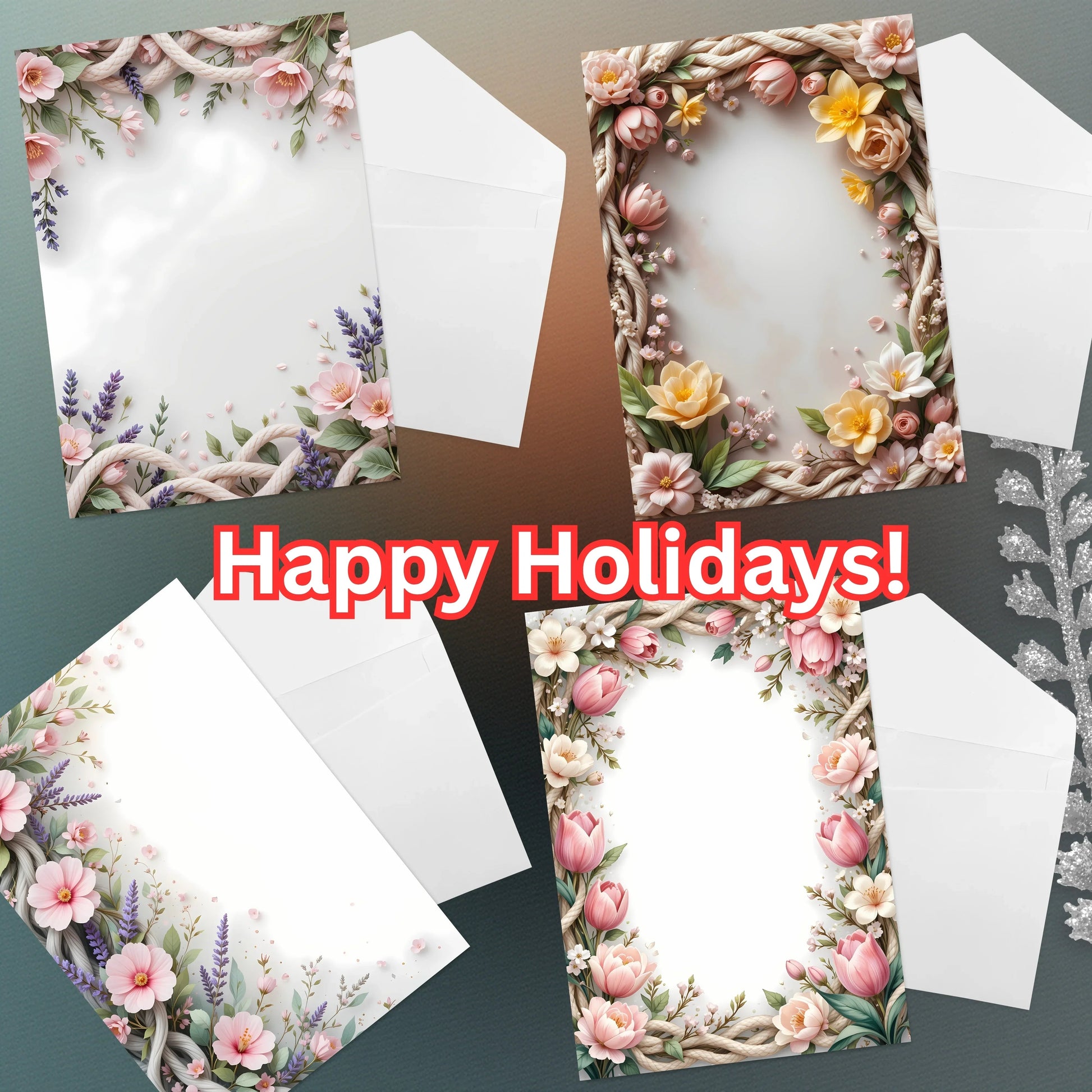 Spring Boho Faux Yarn Floral Borders Clipart Bundle - CraftNest - Digital Crafting and Art
