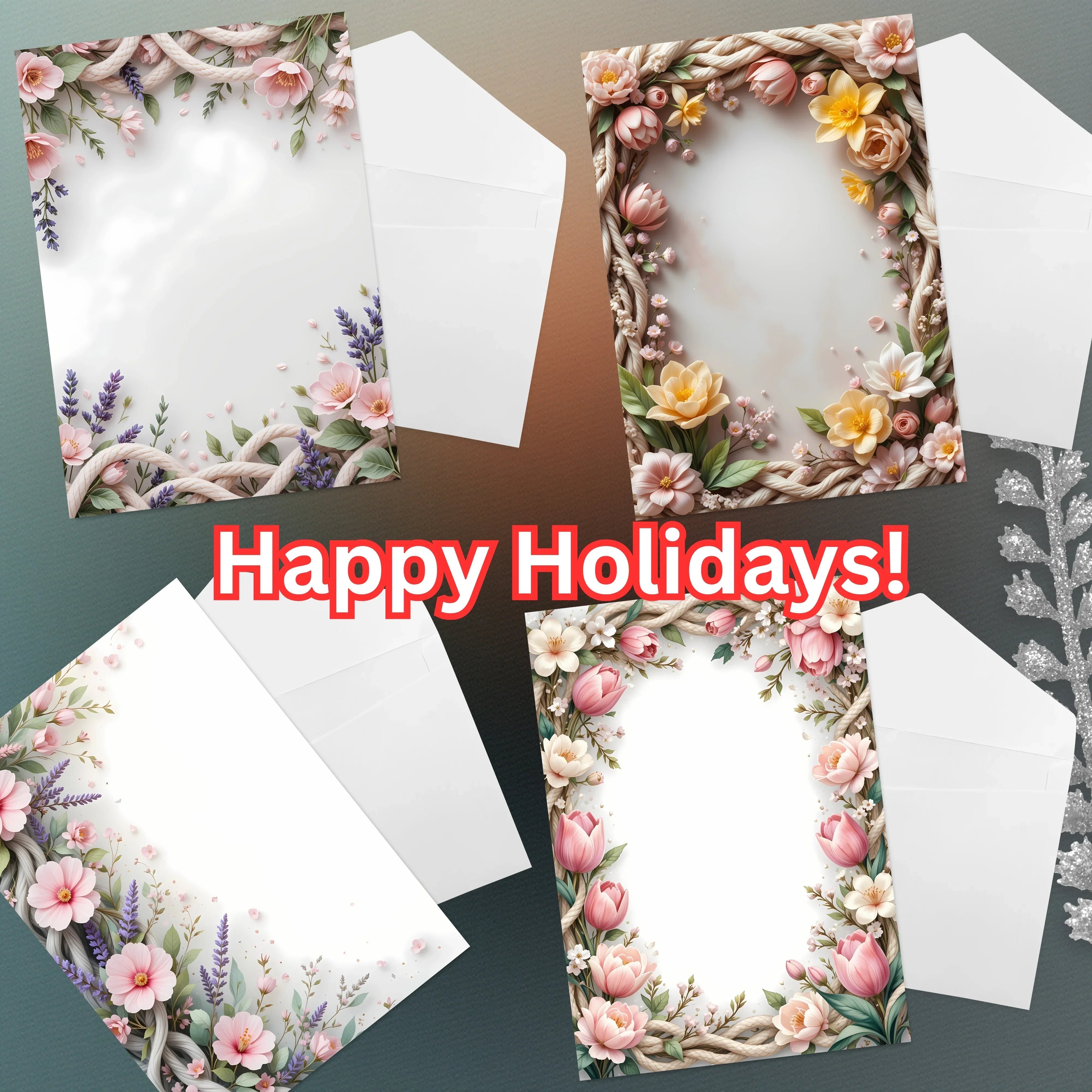 Spring Boho Faux Yarn Floral Borders Clipart Bundle - CraftNest - Digital Crafting and Art