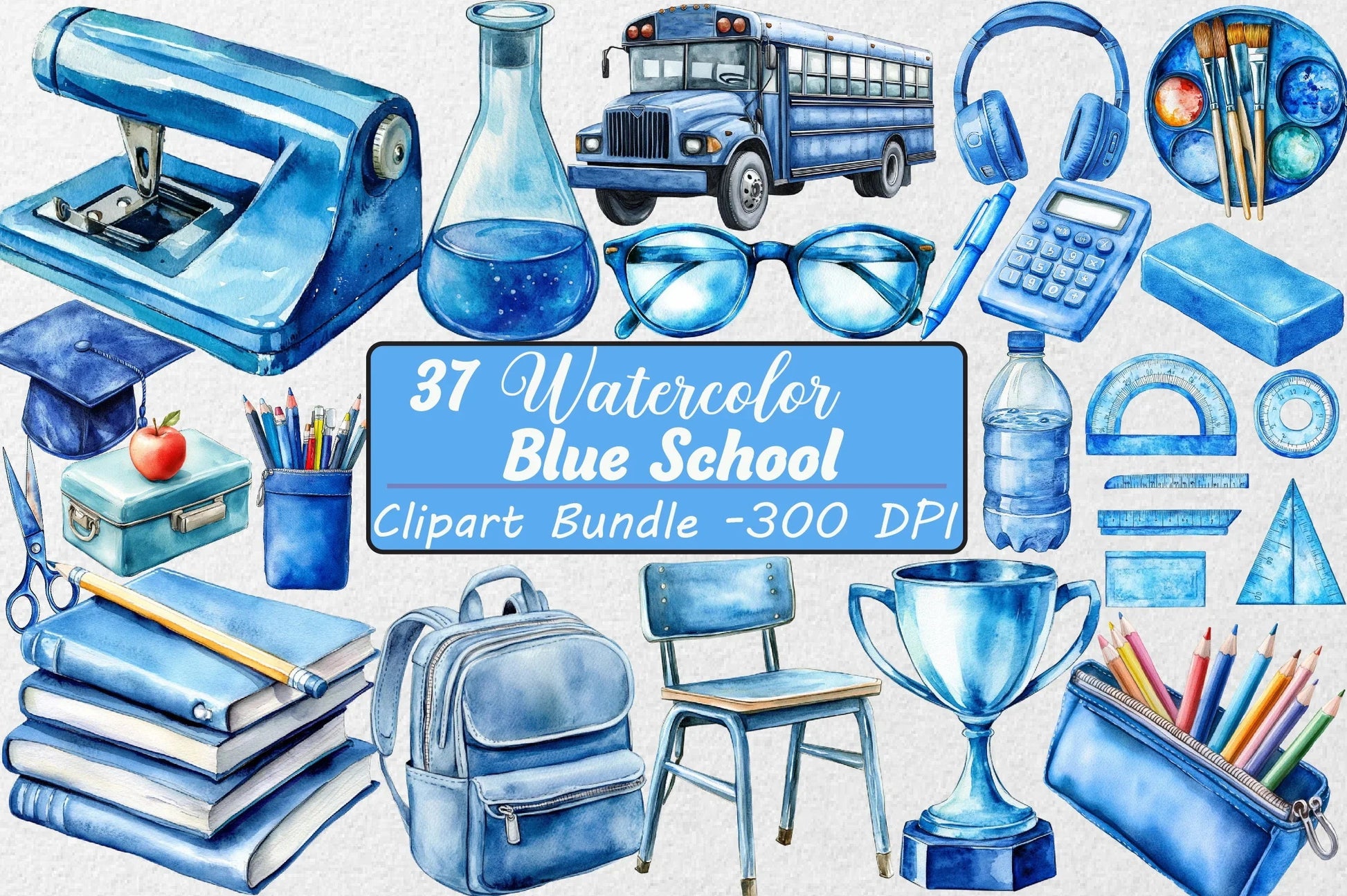 Blue School Clipart Bundle - CraftNest - Digital Crafting and Art