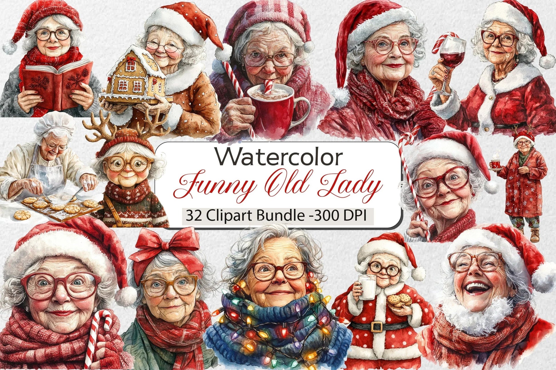 Funny Old Lady Christmas Clipart Bundle - CraftNest - Digital Crafting and Art