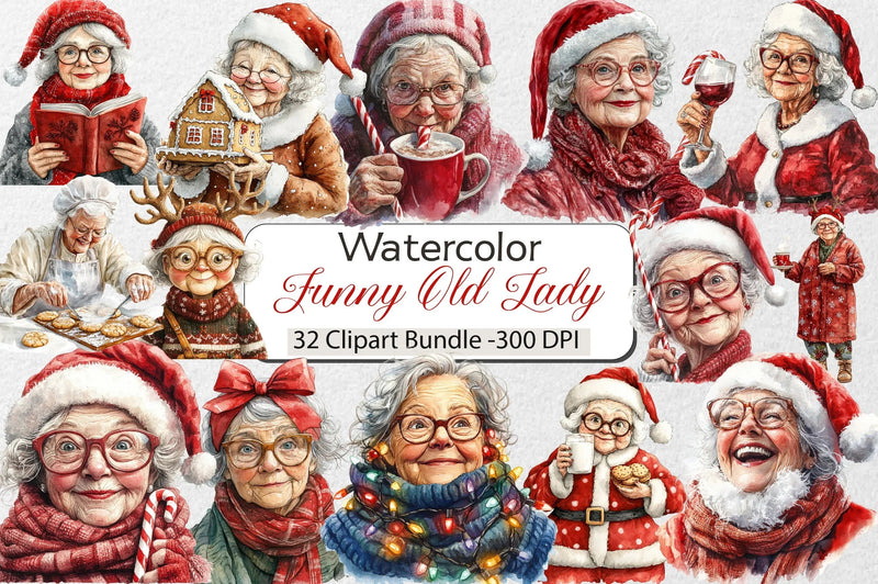 Funny Old Lady Christmas Clipart Bundle - CraftNest - Digital Crafting and Art