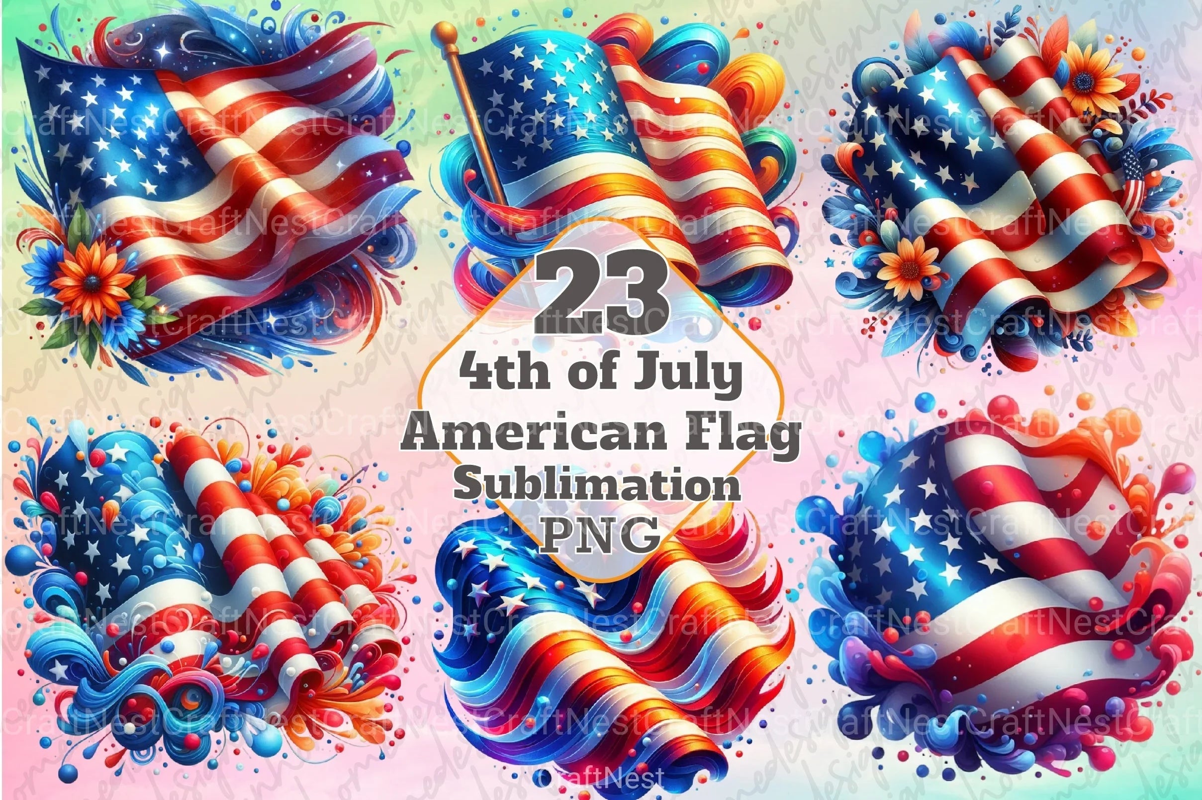 4th of July American Flag Clipart Bundle 1 - CraftNest - Digital Crafting and Art