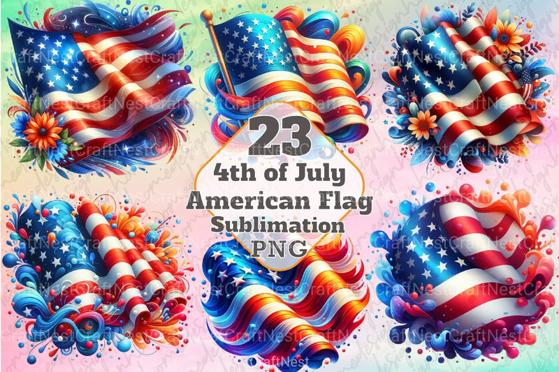4th of July American Flag Clipart Bundle 1 - CraftNest - Digital Crafting and Art