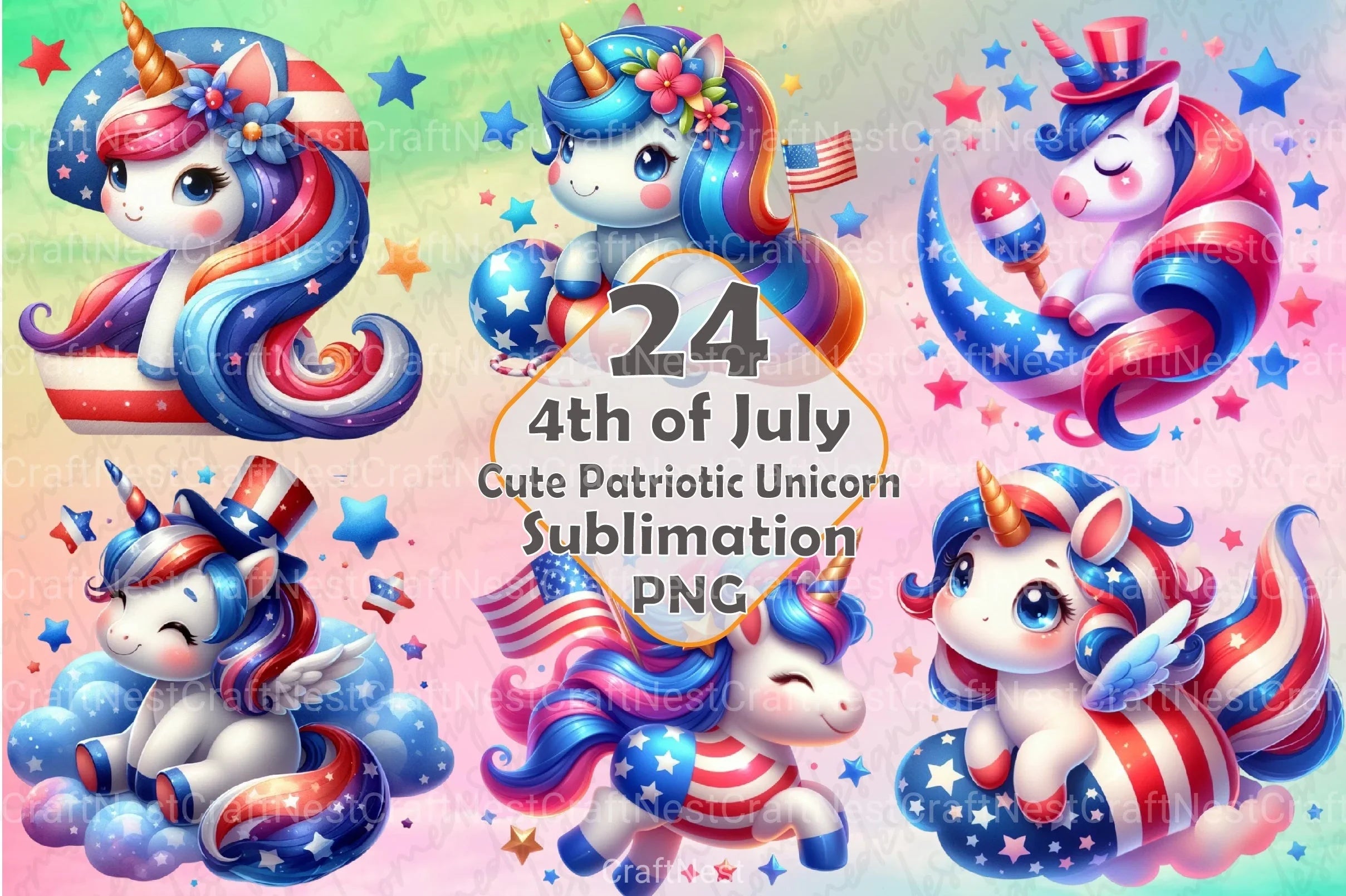 Cute Patriotic Unicorn Clipart Bundle 2 - CraftNest - Digital Crafting and Art
