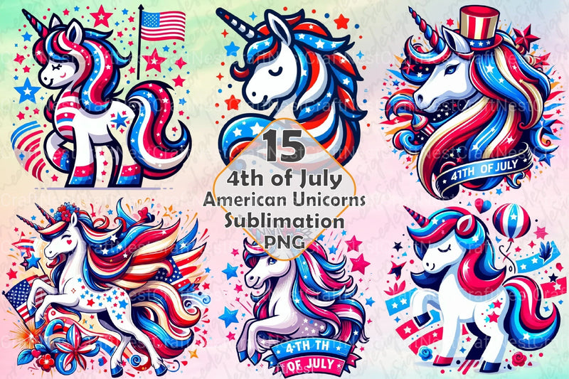 4th of July Unicorn Clipart Bundle 99 - CraftNest - Digital Crafting and Art
