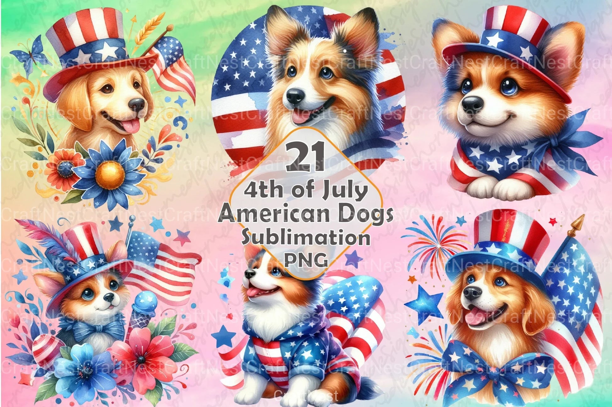 4th of July Dog Clipart Bundle 3 - CraftNest - Digital Crafting and Art
