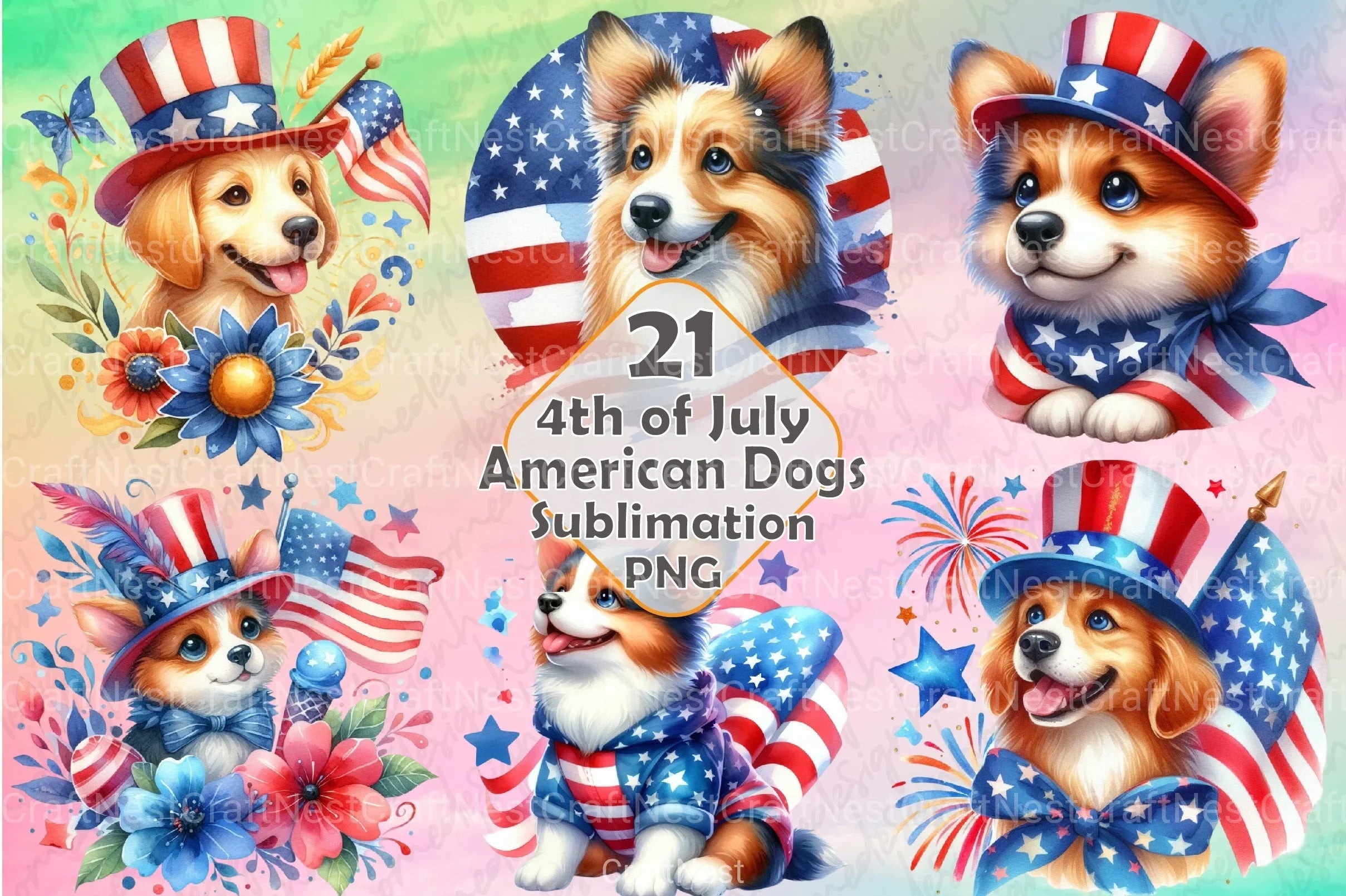 4th of July Dog Clipart Bundle 3 - CraftNest - Digital Crafting and Art