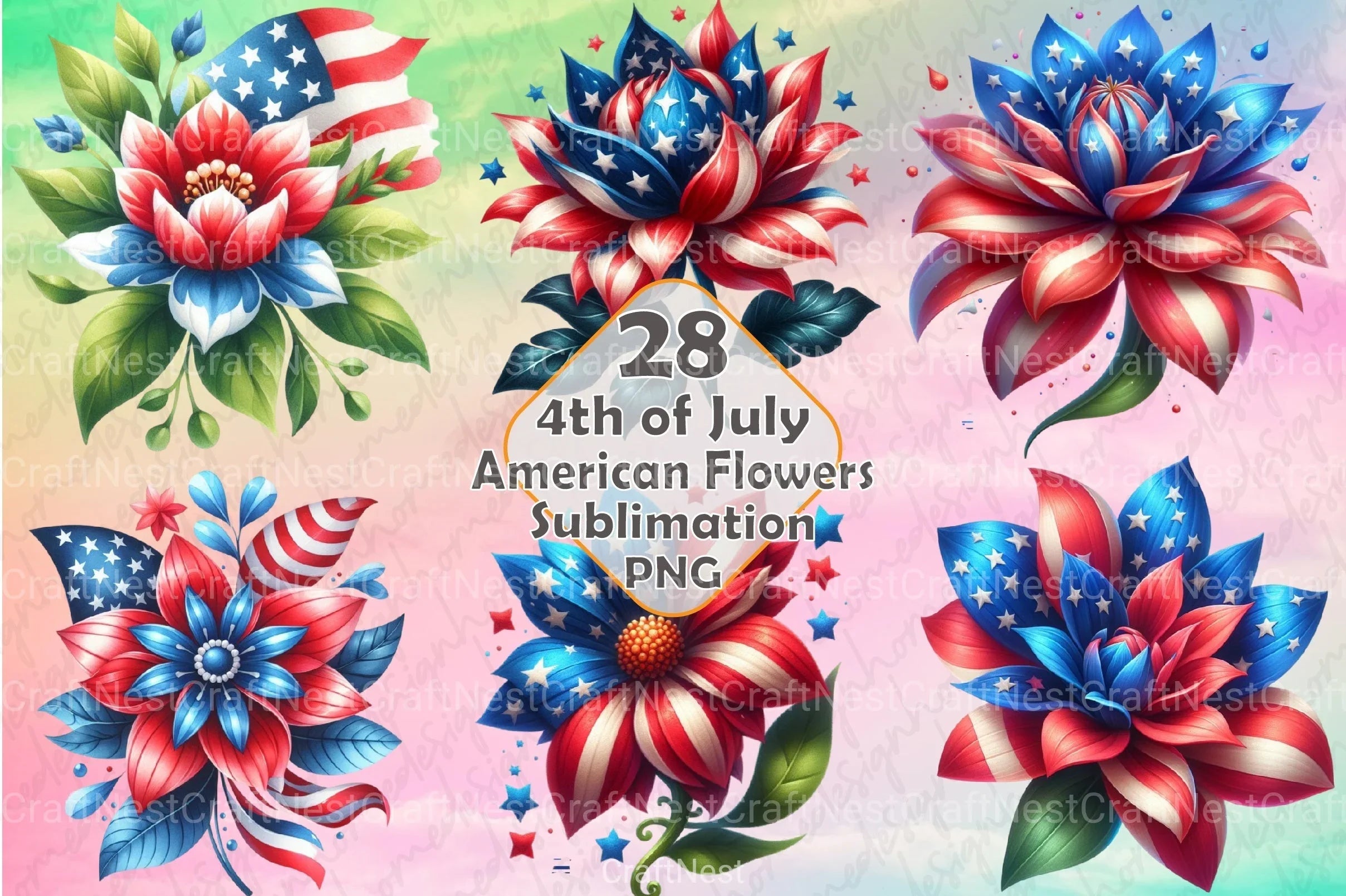 4th of July Flowers Clipart Bundle 1 - CraftNest - Digital Crafting and Art