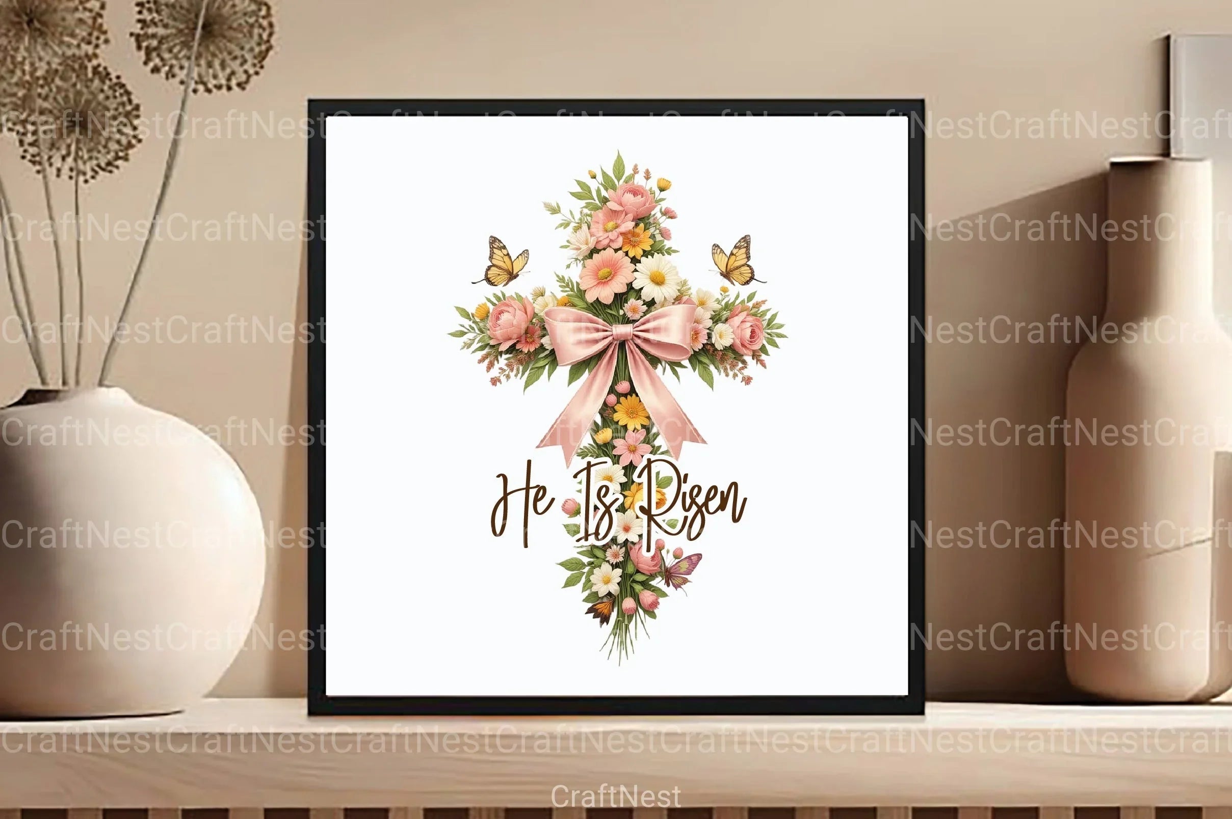 He Is Risen: Floral Christian Cross Clipart Bundle - CraftNest - Digital Crafting and Art
