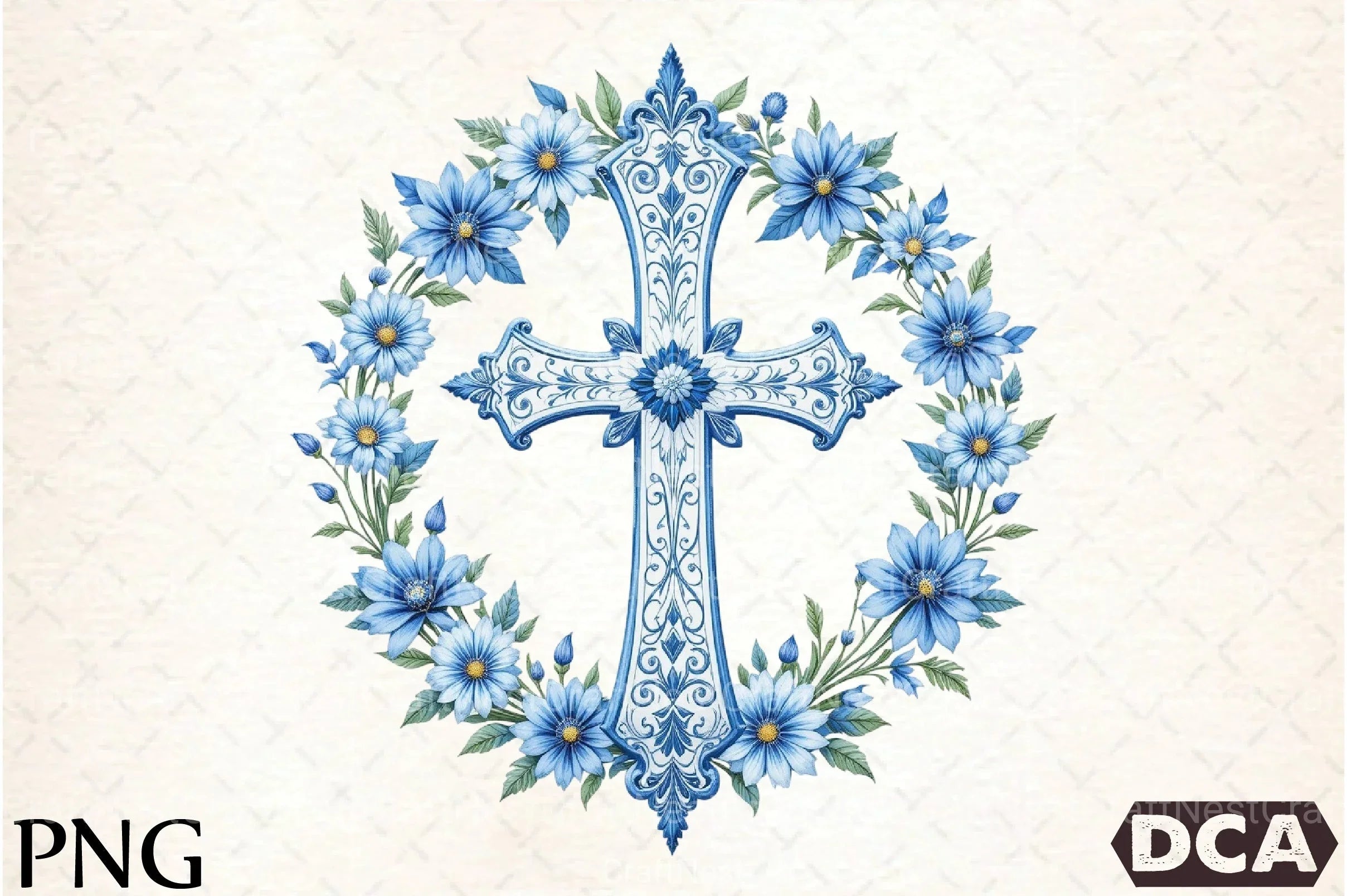 Blue Cross with Flowers Clipart Bundle - CraftNest - Digital Crafting and Art