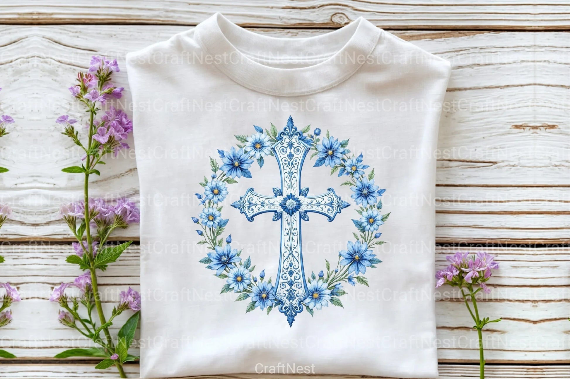 Blue Cross with Flowers Clipart Bundle - CraftNest - Digital Crafting and Art