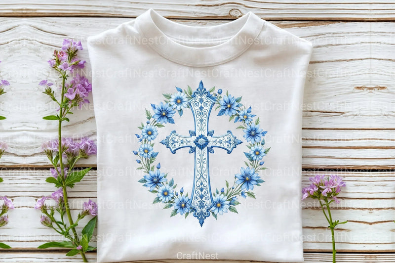 Blue Cross with Flowers Clipart Bundle - CraftNest - Digital Crafting and Art