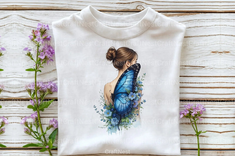 Butterfly and Flower White Girl Clipart Bundle - CraftNest - Digital Crafting and Art